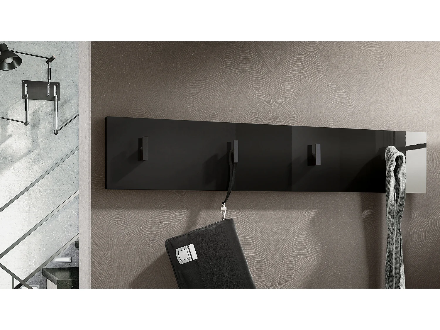 Wandgarderobe Garderobenleiste Garderobenpaneel Linea V2 in Schwarz Hochglanz