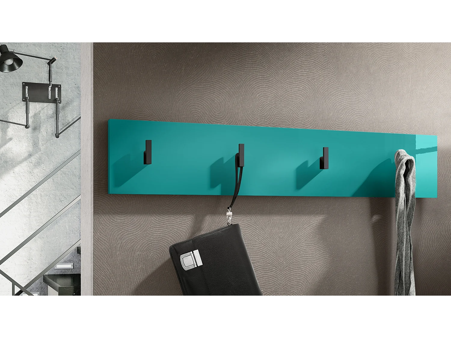 Wandgarderobe Garderobenleiste Garderobenpaneel Linea V2 in Petrol Hochglanz