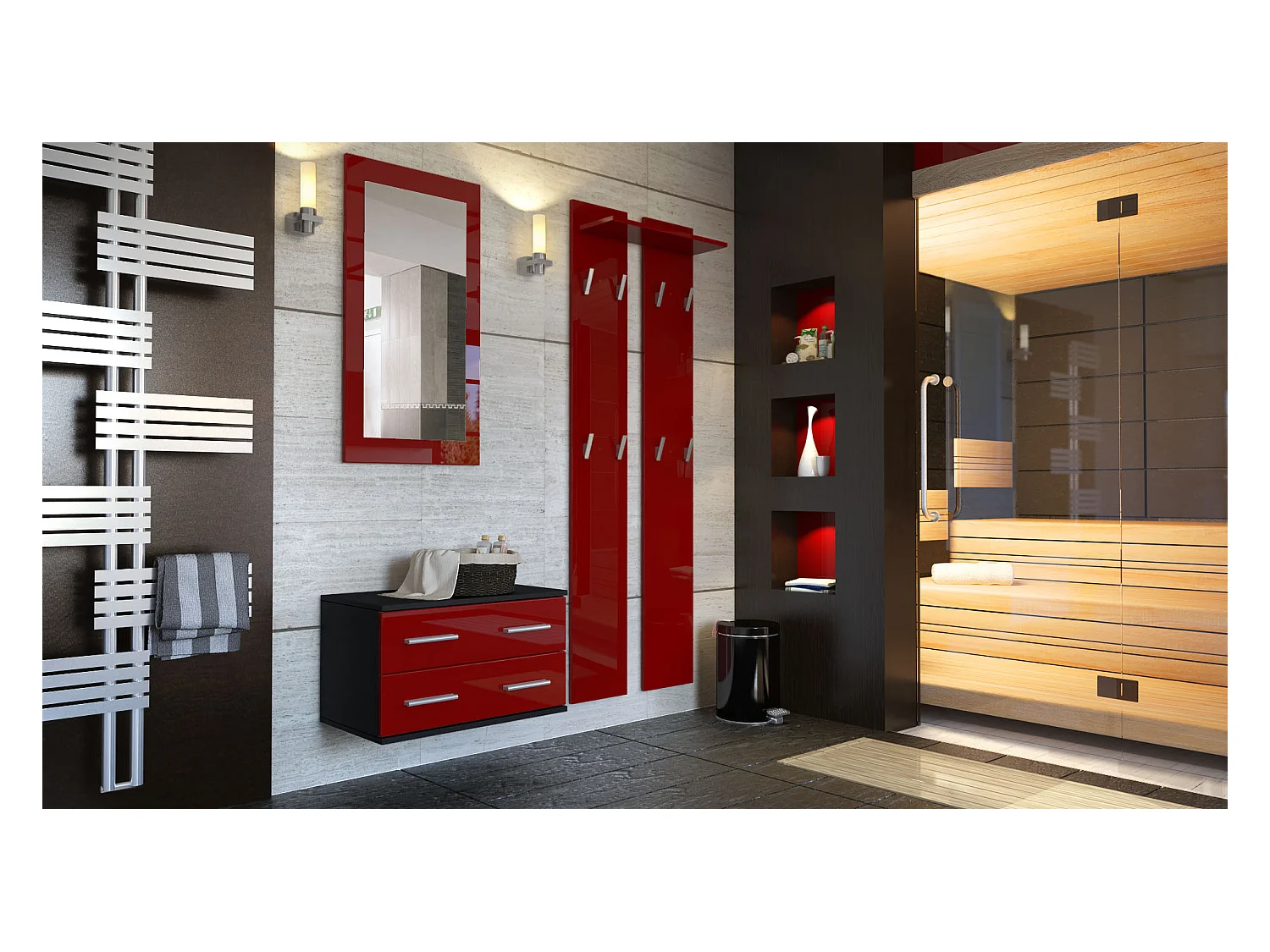 GARDEROBE Kioto Front in Bordeaux Hochglanz