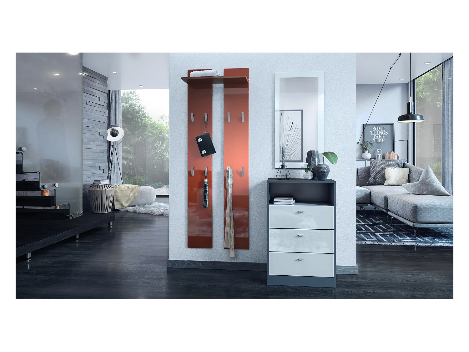 GARDEROBENPANEEL Wandpaneel Bordeaux Hochglanz