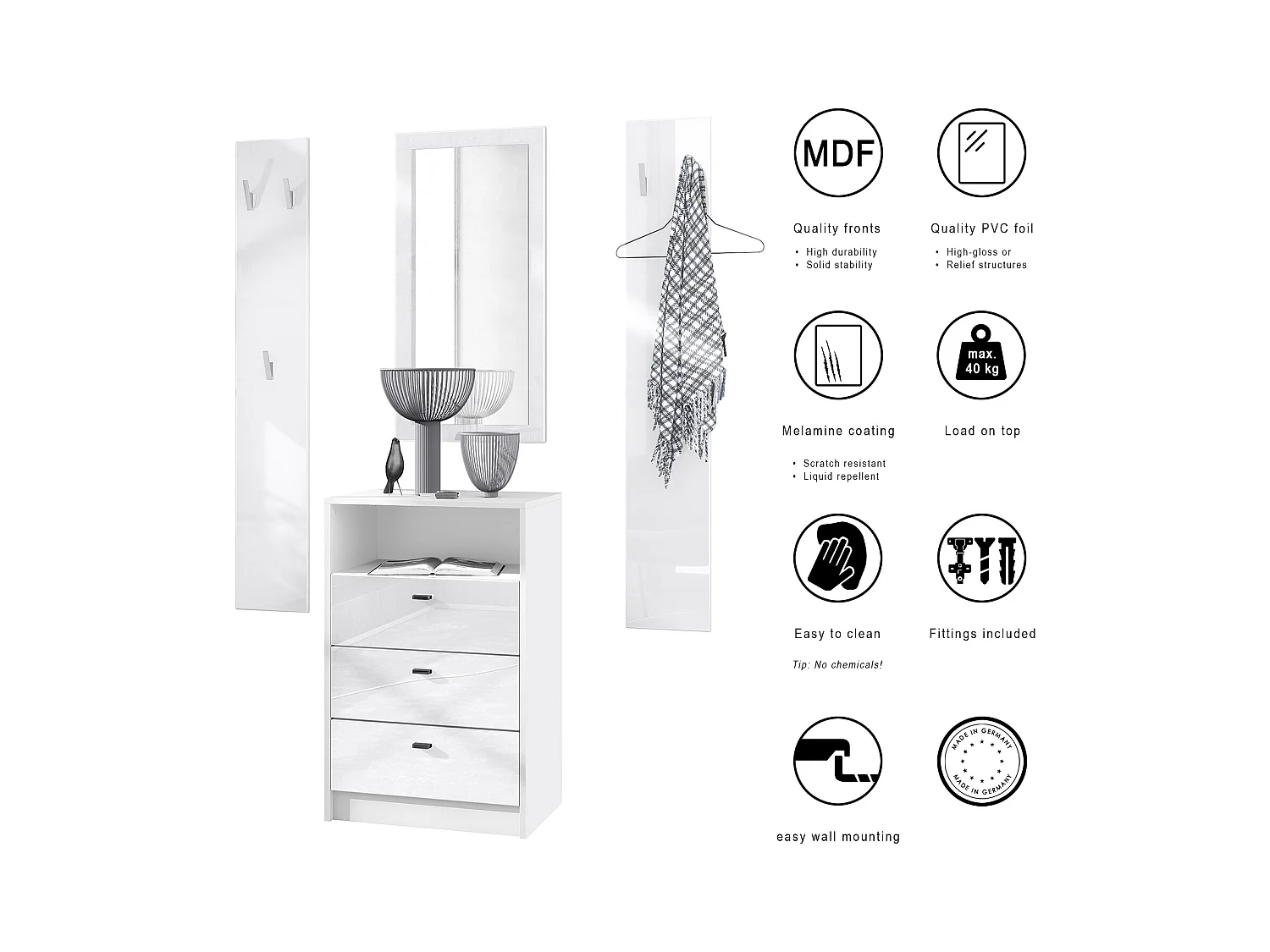 GARDEROBE Pino Weiß Hochglanz