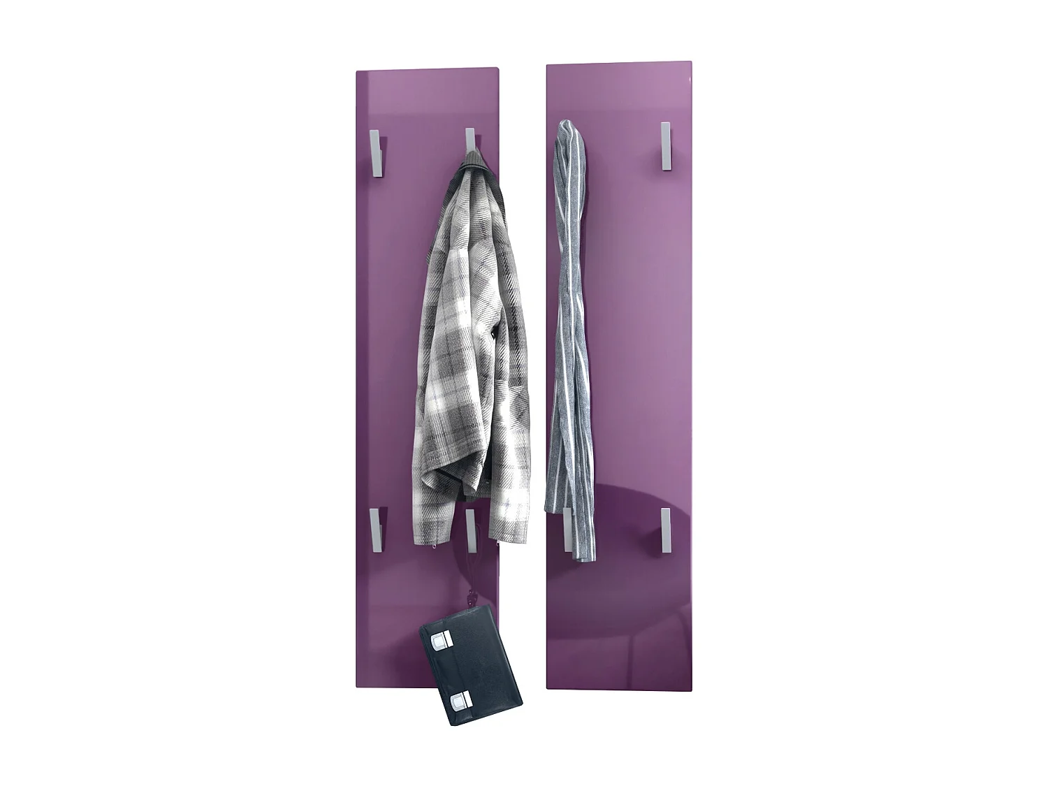 Vladon Perchero de pared 120, Perchero compuesto por 2 Paneles, Zarzamora de alto brillo (cada uno: 28 x 120 x 2 cm)