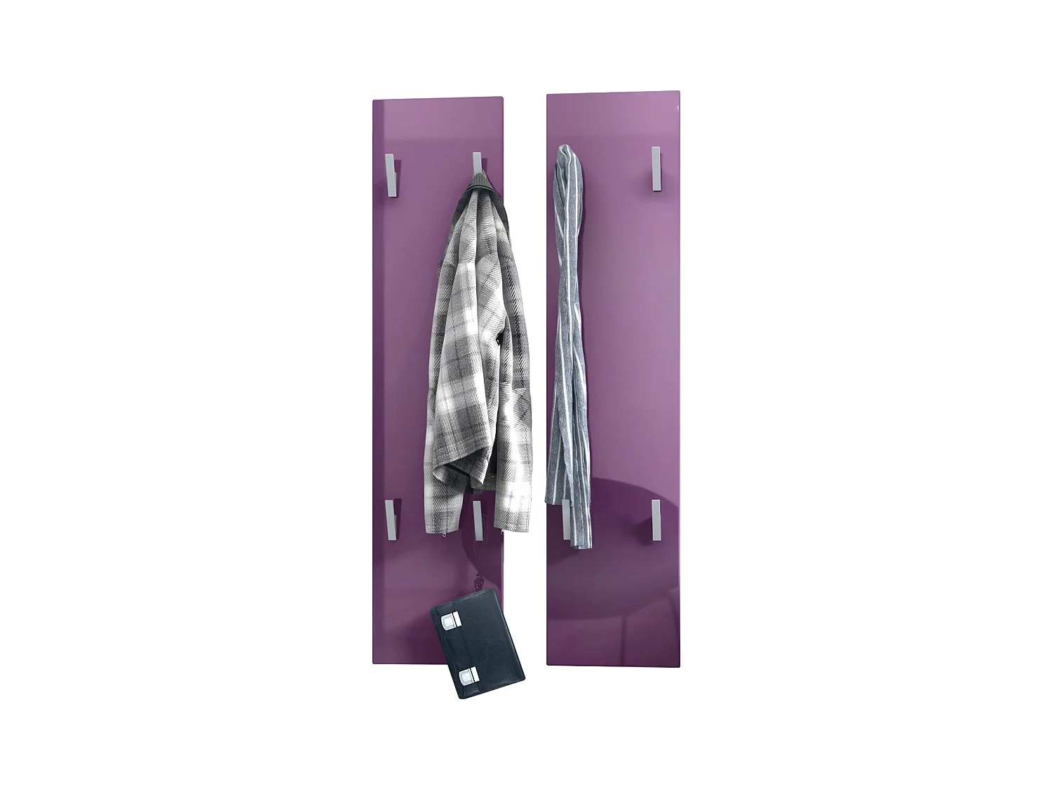 Panneau mural 120, Panneau de porte-manteau comprenant 2 panneaux, Mûre haute brillance (28 x 120 x 2 cm chacun)