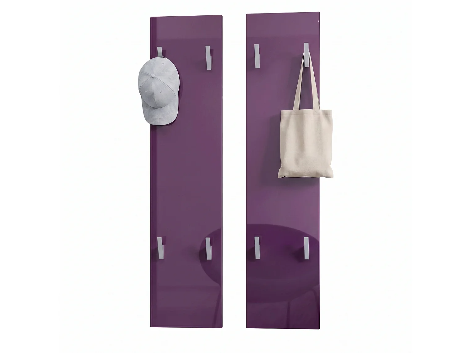 Panneau mural 120, Panneau de porte-manteau comprenant 2 panneaux, Mûre haute brillance (28 x 120 x 2 cm chacun)