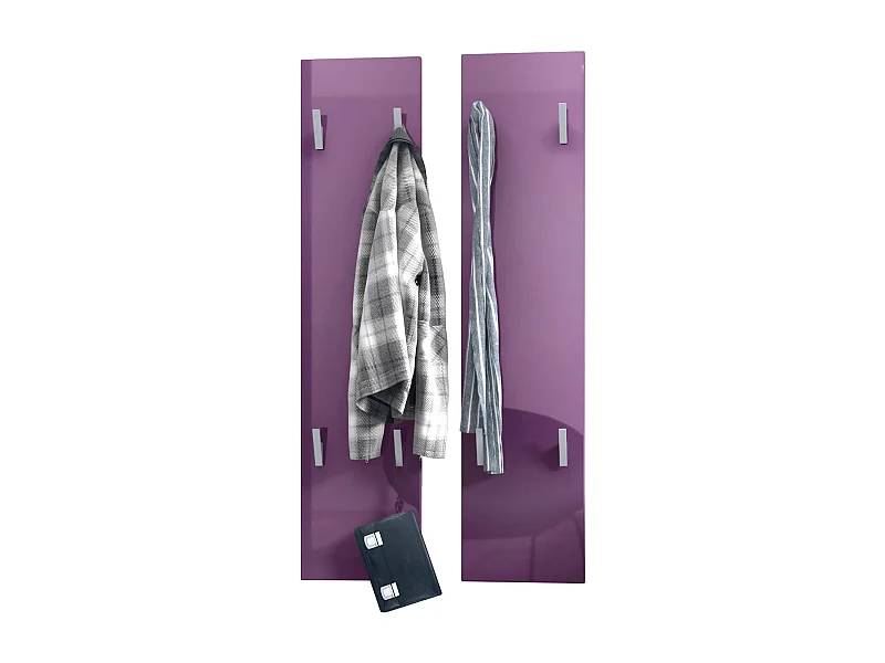 Wall Panel 120, pannello appendiabiti con 2 pannelli, violetto-porpora lucido (28 x 120 x 2 cm ciascuno)