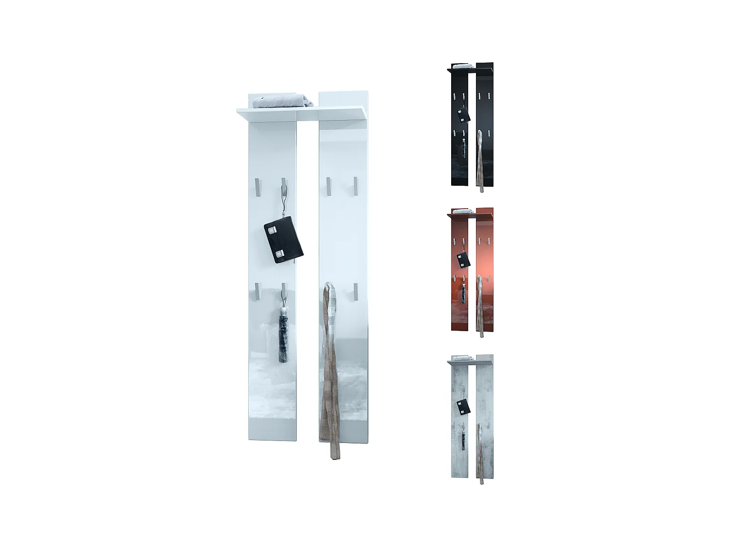 Panneau mural 170, Meuble porte-manteau composé de 2 panneaux et 1 étagère, gris sable haute brillance (57 x 170 x 20 cm)