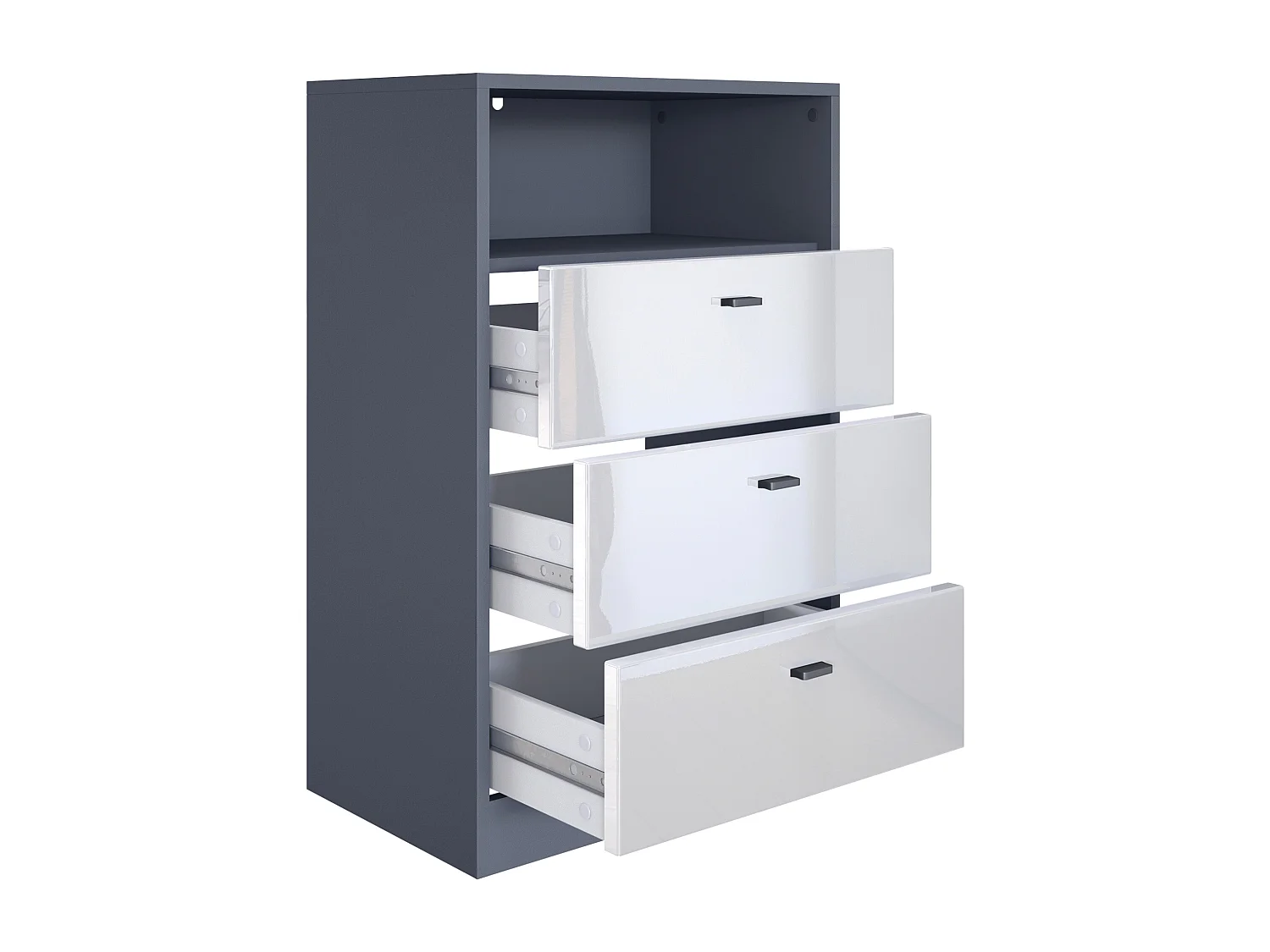 Ensemble de vestiaires Pino V2, 2 Panneaux muraux 140 cm et buffet avec 2 tiroirs & 1 compartiment ouvert, anthracite mat/blanc mat (56 x 67,5 x 36 cm)