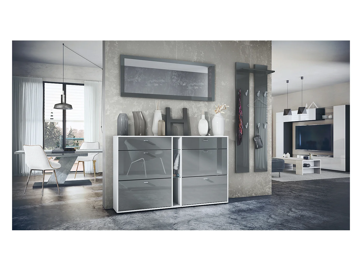 GARDEROBE Orlando Grau Hochglanz