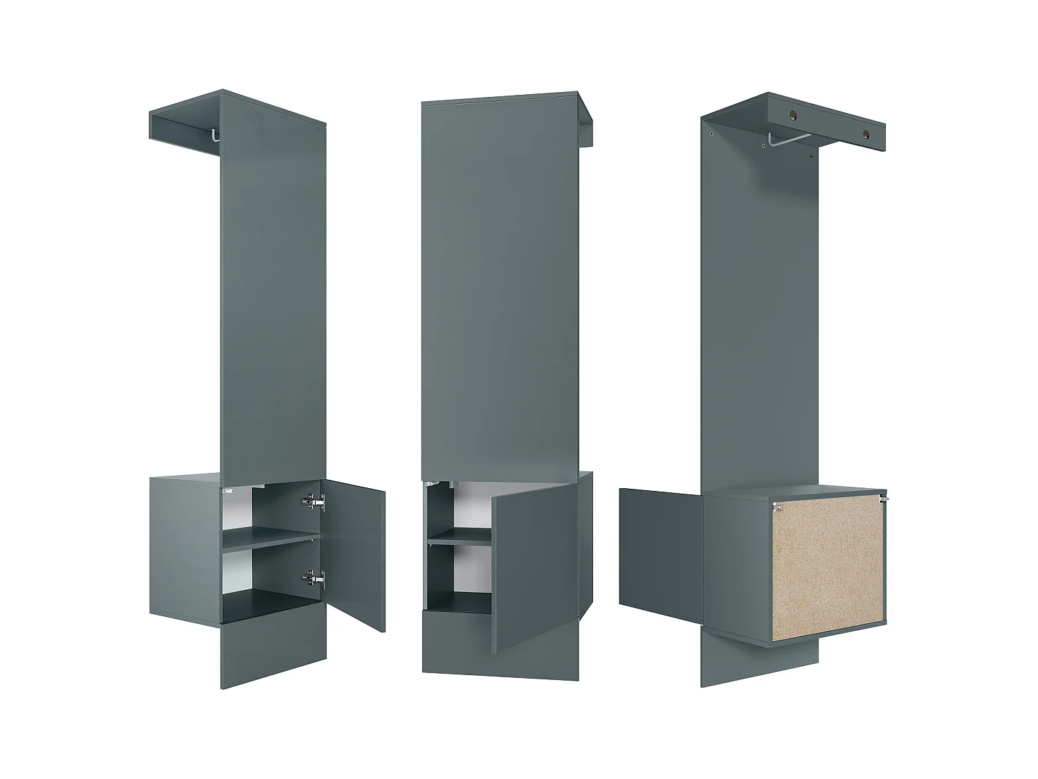 Garde-robe Carlton Neo, Porte-manteau mural avec panneau d'entrée, miroir, tringle à vêtements et armoire murale, Fjord vert (52 x 193 x 35 cm)