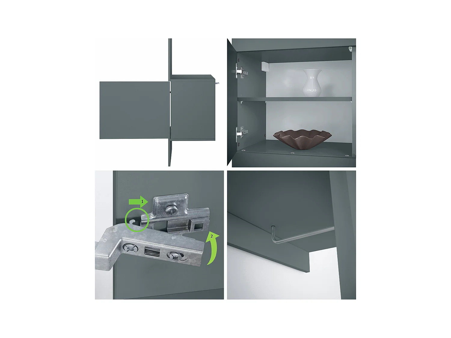 Garde-robe Carlton Neo, Porte-manteau mural avec panneau d'entrée, miroir, tringle à vêtements et armoire murale, Fjord vert (52 x 193 x 35 cm)