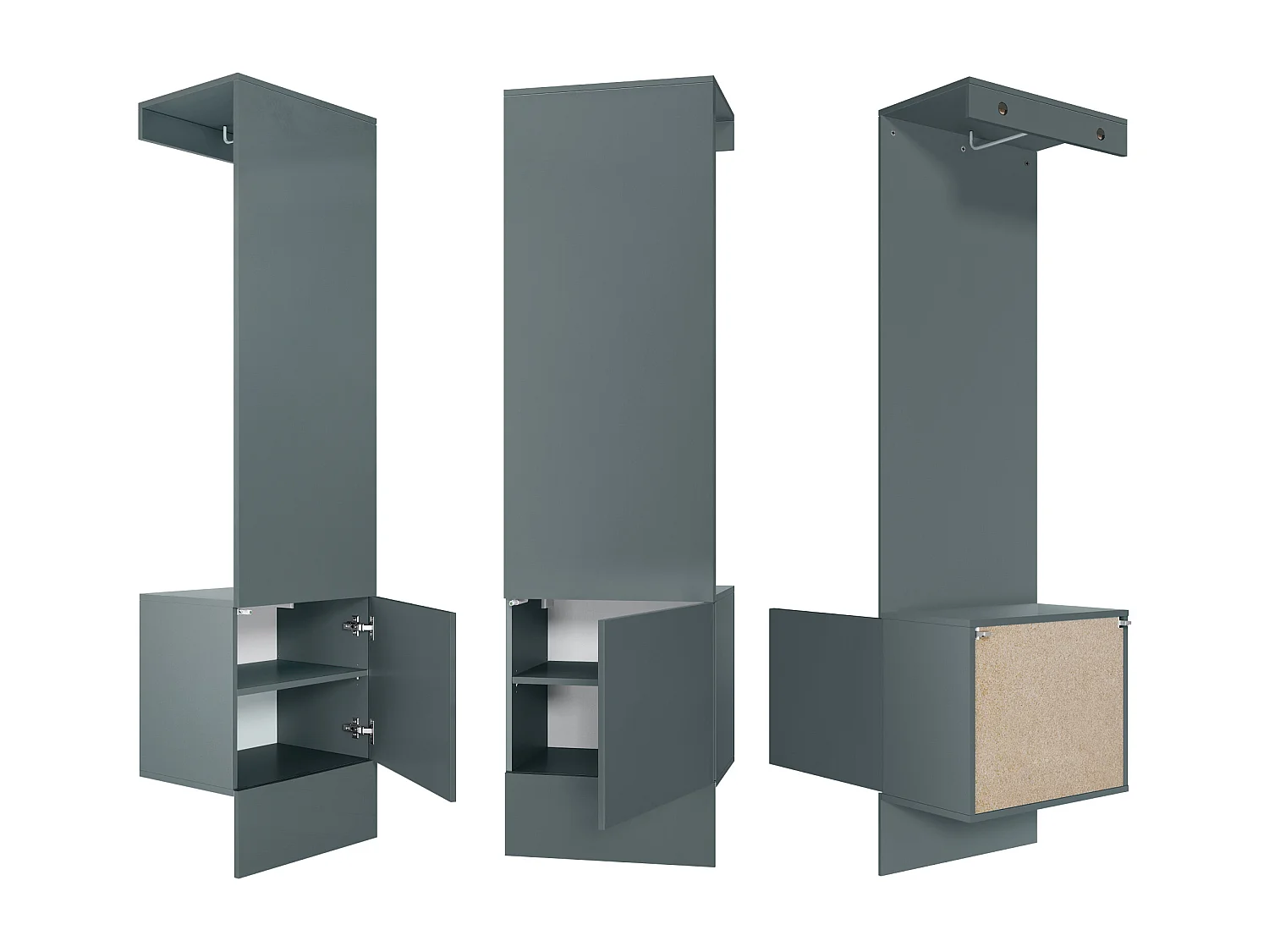 Garde-robe Carlton Neo, Porte-manteau mural avec panneau d'entrée, miroir, tringle à vêtements et armoire murale, Fjord vert (52 x 193 x 35 cm)