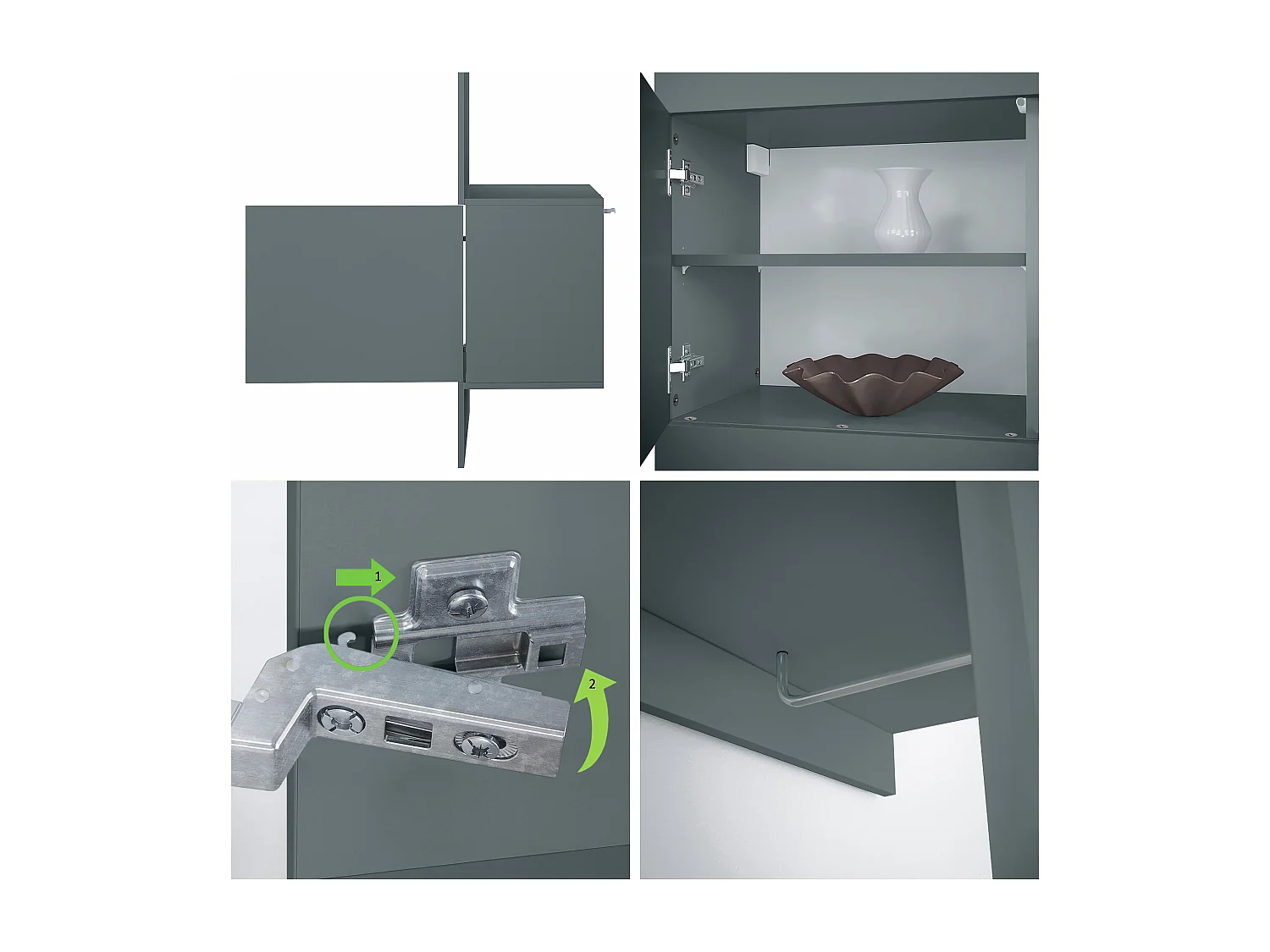 Garde-robe Carlton Neo, Porte-manteau mural avec panneau d'entrée, miroir, tringle à vêtements et armoire murale, Fjord vert (52 x 193 x 35 cm)