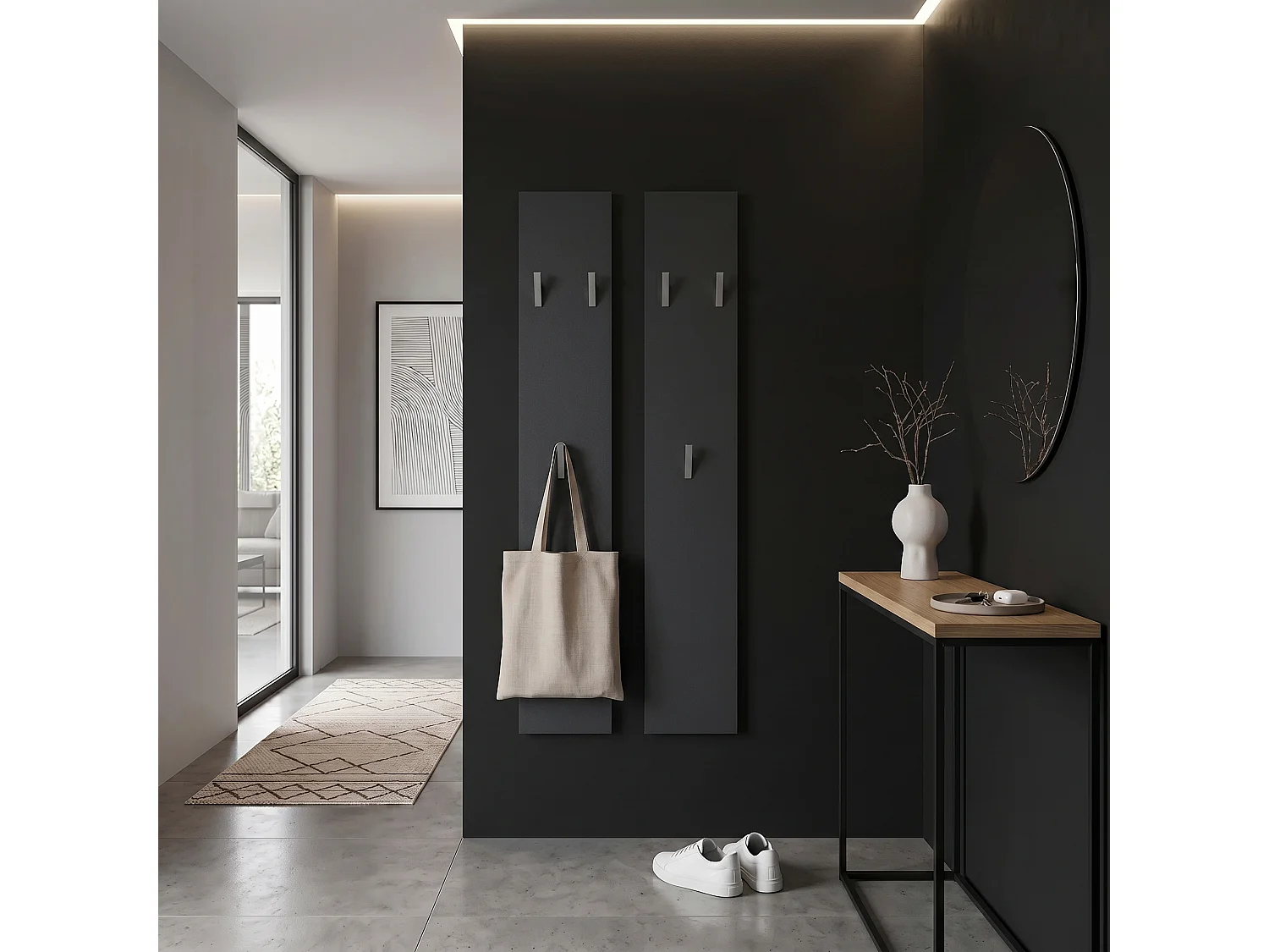 Panneau Mural 140, Fabriqué en Allemagne, Panneau de Vestiaire avec 2 Panneaux, noir mat (je 24 x 140 x 2 cm)
