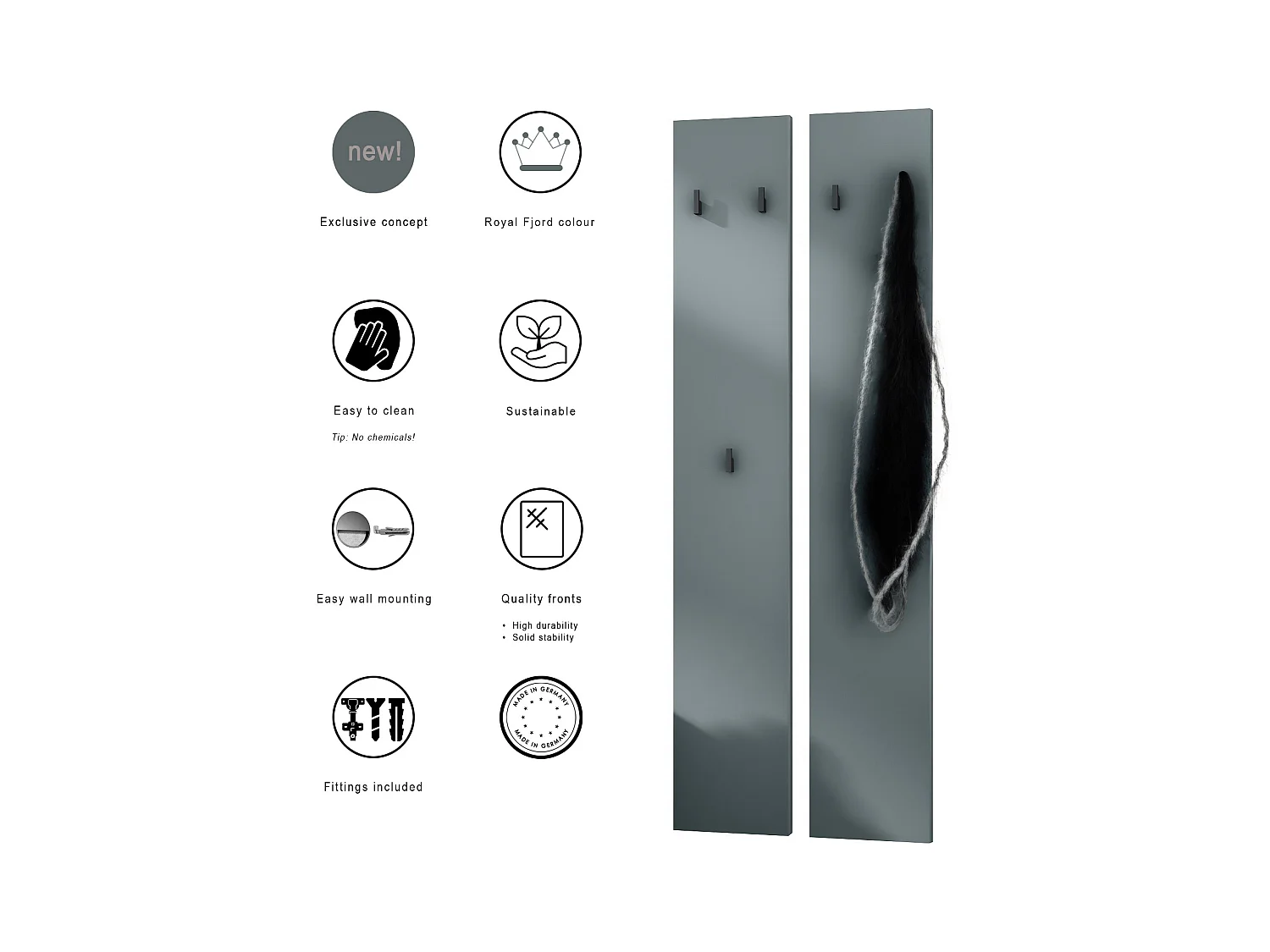 Panneau Mural Enigma 140, Fabriqué en Allemagne, Panneau de Vestiaire Composé de 2 Panneaux, Fjord vert (je 24 x 140 x 2 cm)