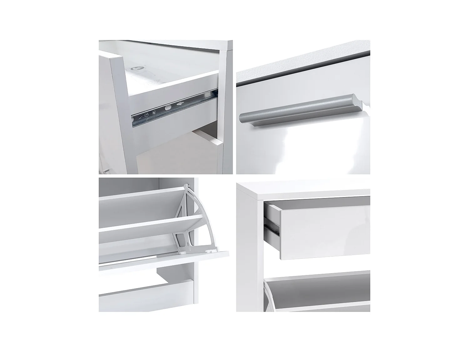 Ensemble de meubles d'entrée Loret V2 Mini, Corps en Noir mat / Façades en Crème haute brillance