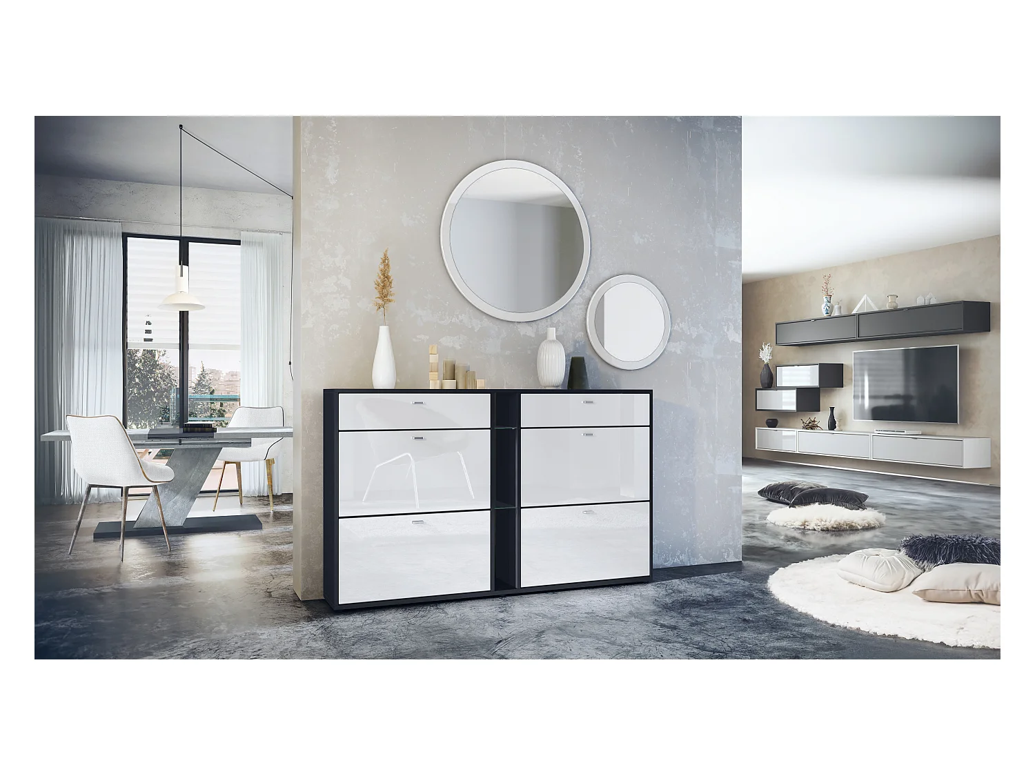 GARDEROBE Florence Weiß Hochglanz