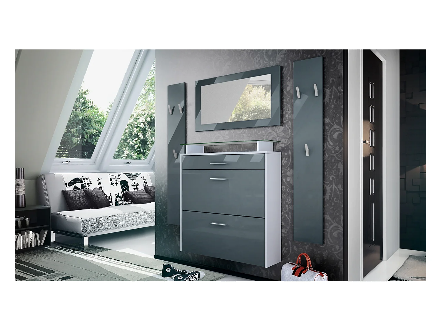 GARDEROBE Malea Front in Grau Hochglanz