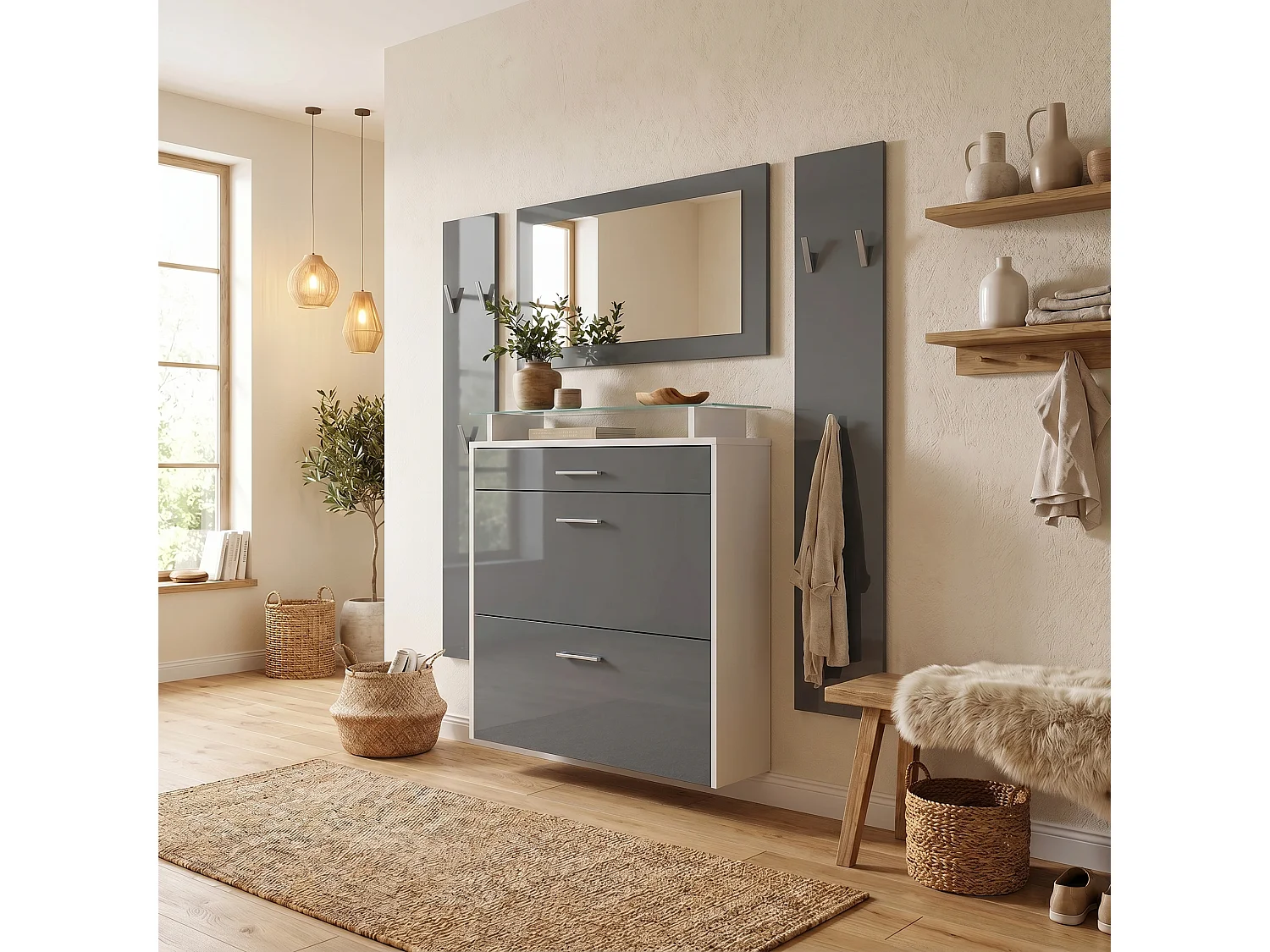 GARDEROBE Malea Front in Grau Hochglanz