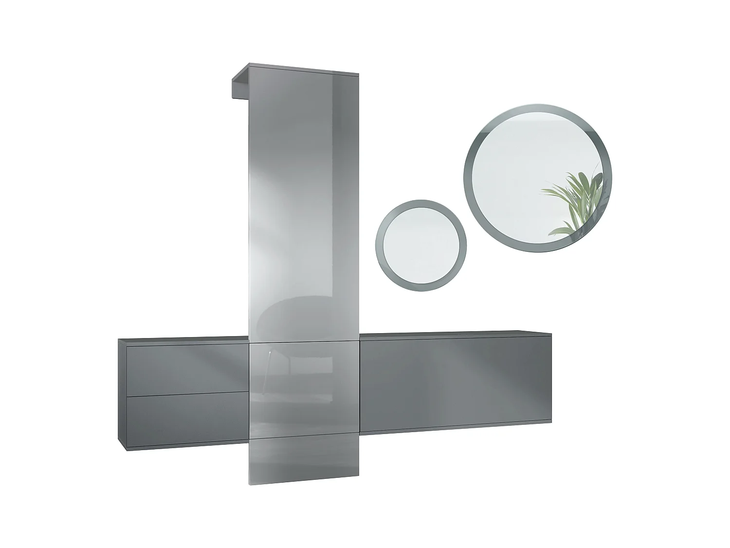 Ensemble de garde-robe  DualVista, composé de 1 panneau de porte-manteau, 1 armoire à tiroirs, 1 module de rangement et 2 miroirs, anthracite mat/gris brillant
