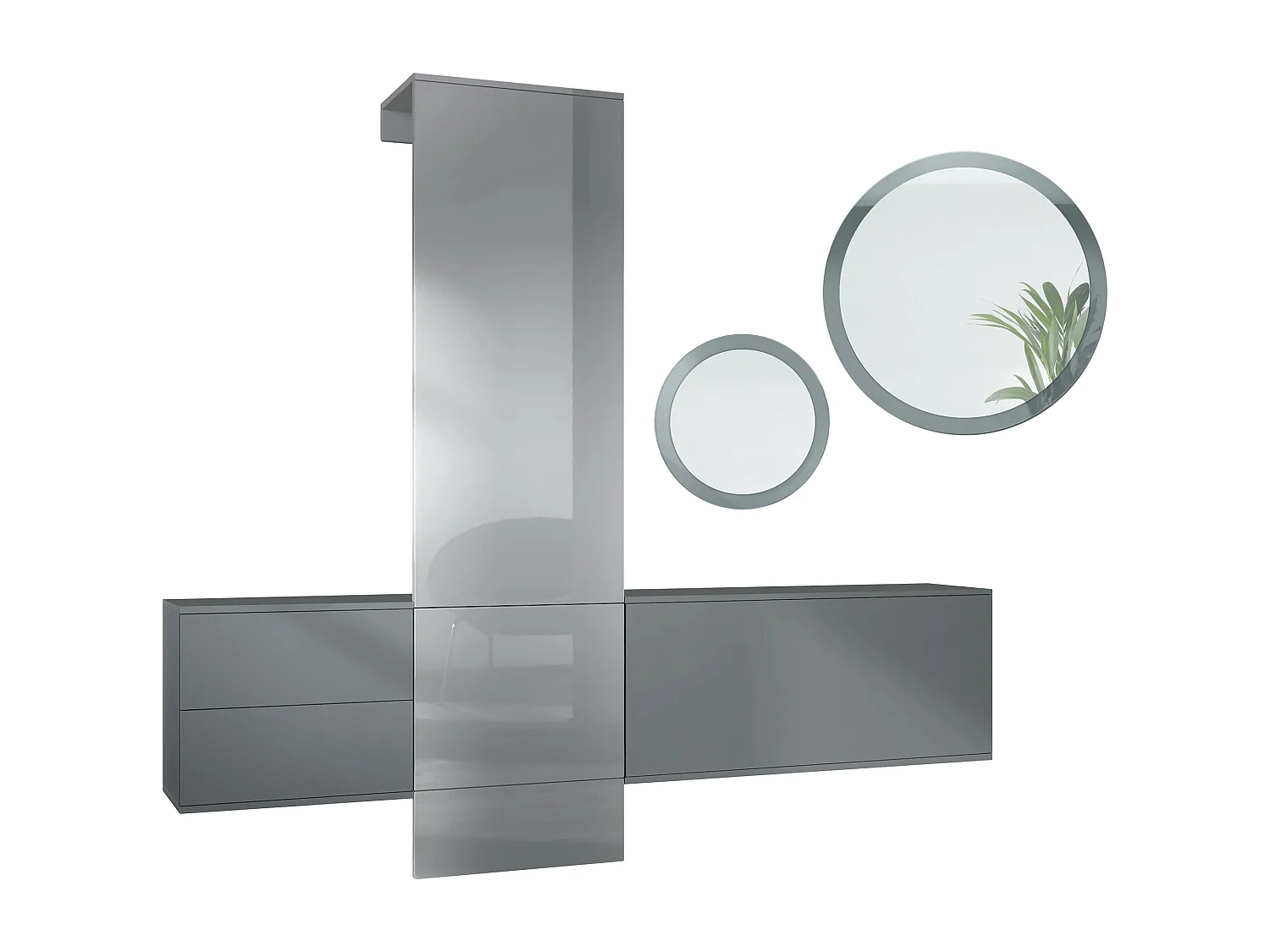 Ensemble de garde-robe  DualVista, composé de 1 panneau de porte-manteau, 1 armoire à tiroirs, 1 module de rangement et 2 miroirs, anthracite mat/gris brillant