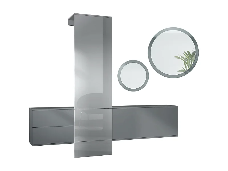Ensemble de garde-robe  DualVista, composé de 1 panneau de porte-manteau, 1 armoire à tiroirs, 1 module de rangement et 2 miroirs, anthracite mat/gris brillant