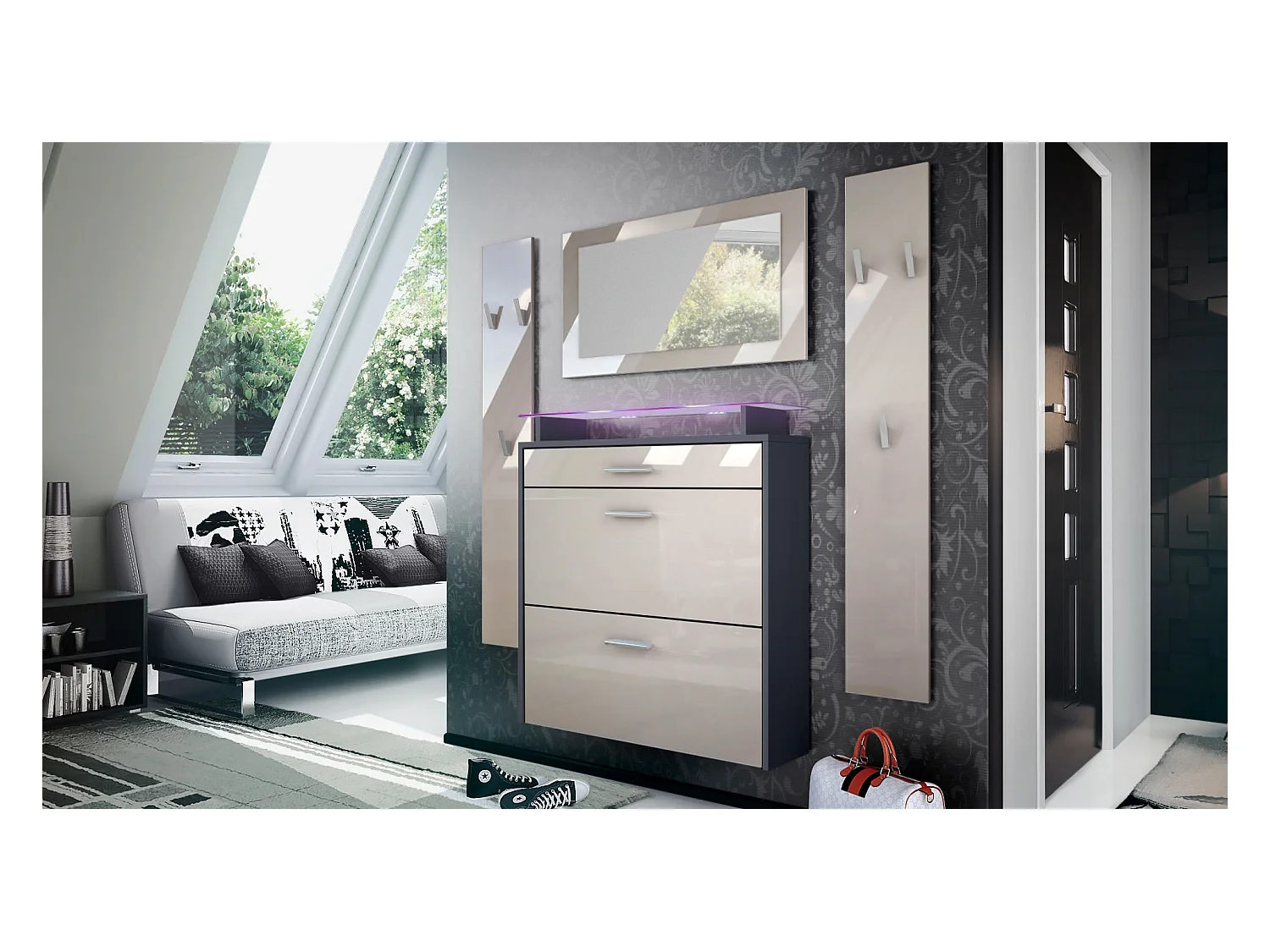 GARDEROBE Malea Fronten in Sandgrau Hochglanz