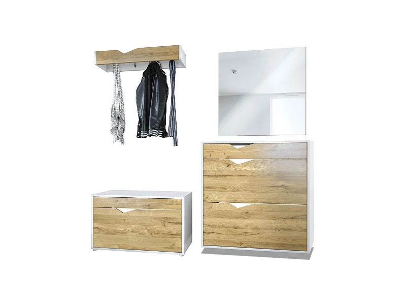 Armadio per corridoio Kolmio 190 x 185 x 33 cm, struttura in bianco opaco, frontali in rovere naturale | Vasta scelta di colori