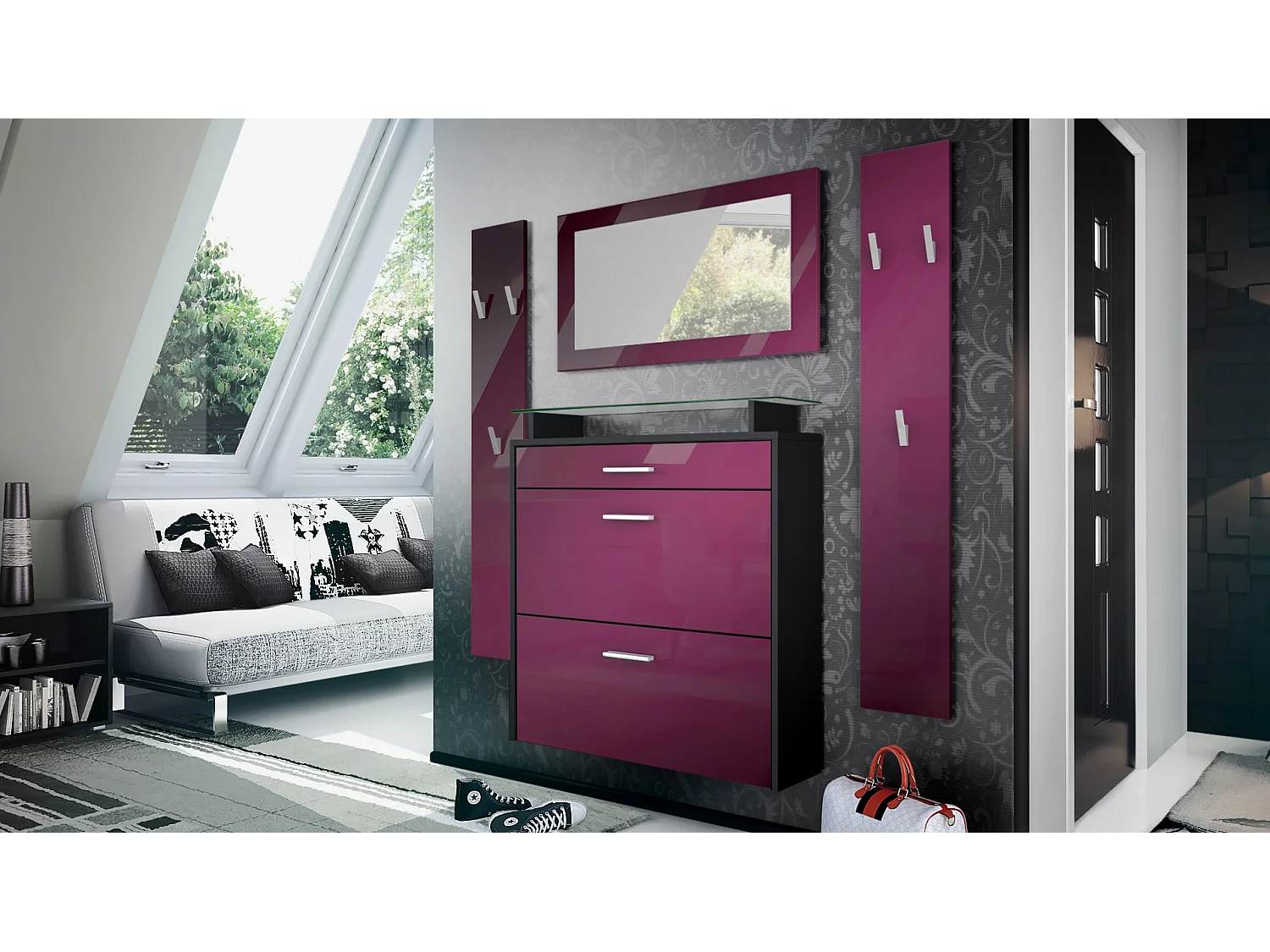 GARDEROBE Malea Front in Brombeer Hochglanz