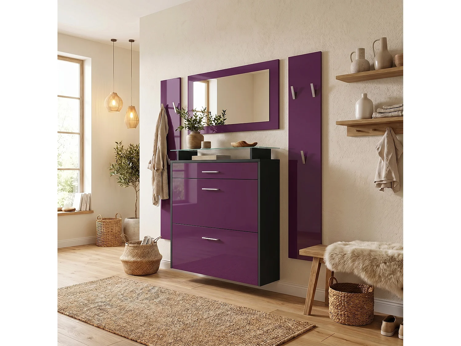 GARDEROBE Malea Front in Brombeer Hochglanz