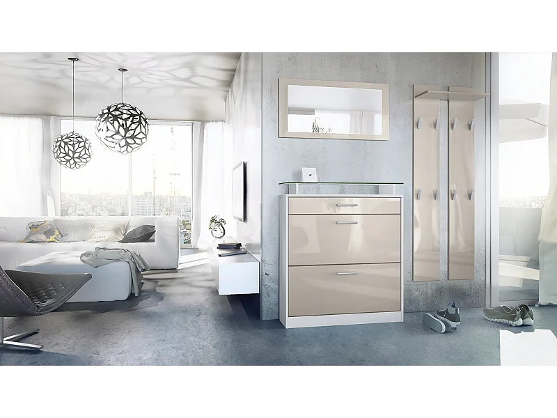 GARDEROBE Loret Front in Sandgrau Hochglanz