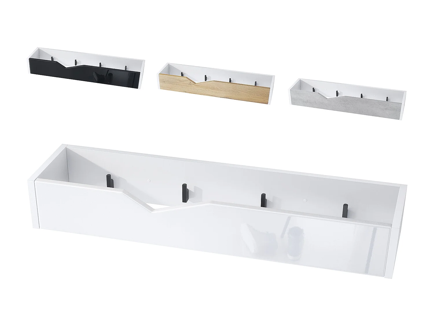 Perchero gancho de pared panel para colgar ropa Kolmio, cuerpo en blanco mate, frente en gris de alto brillo 83,5 x 12,5 x 21 cm