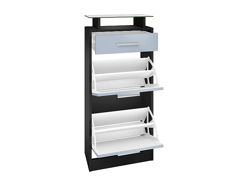 Ensemble de meubles d'entrée Loret V2 Mini, Corps en Noir mat / Façades en Gris sable haute brillance