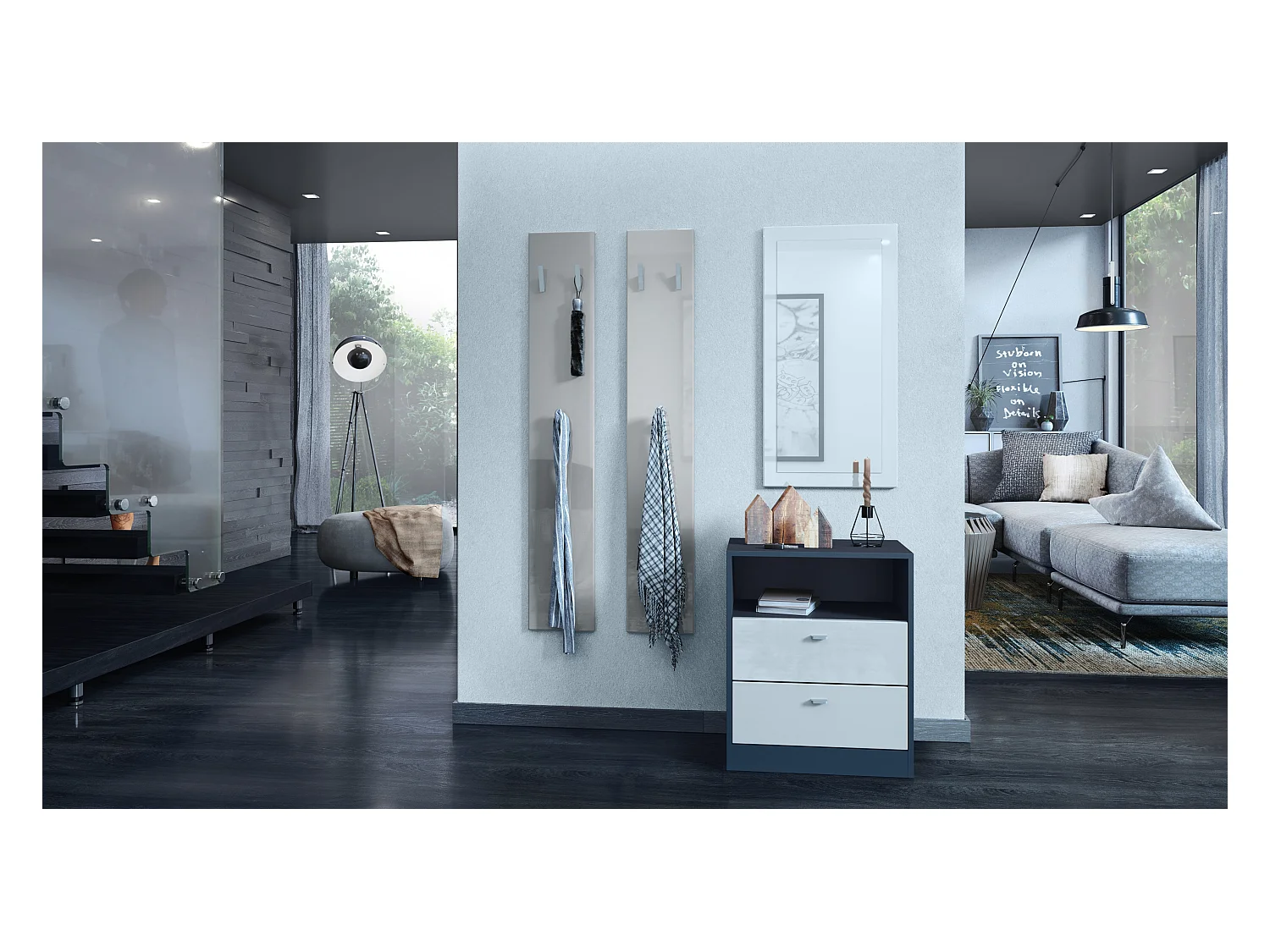 Pannello da Parete 140, Made in Germany, Pannello Guardaroba con 2 Pannelli, grigio sabbia lucido (je 24 x 140 x 2 cm)