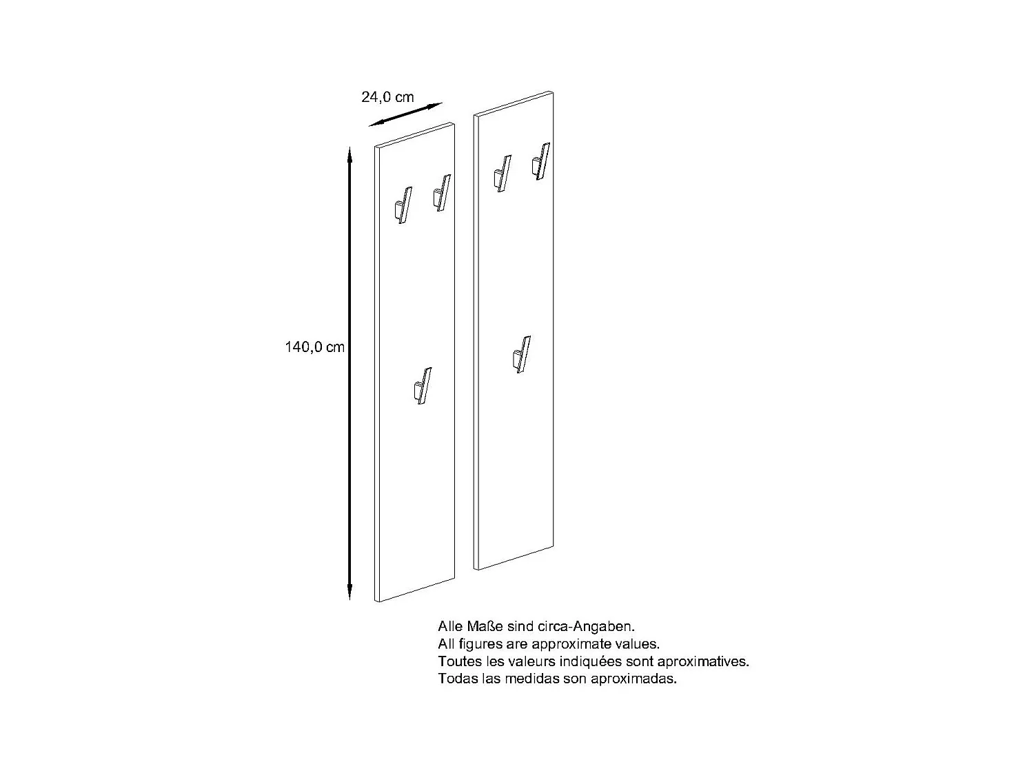 Pannello da Parete 140, Made in Germany, Pannello Guardaroba con 2 Pannelli, grigio sabbia lucido (je 24 x 140 x 2 cm)