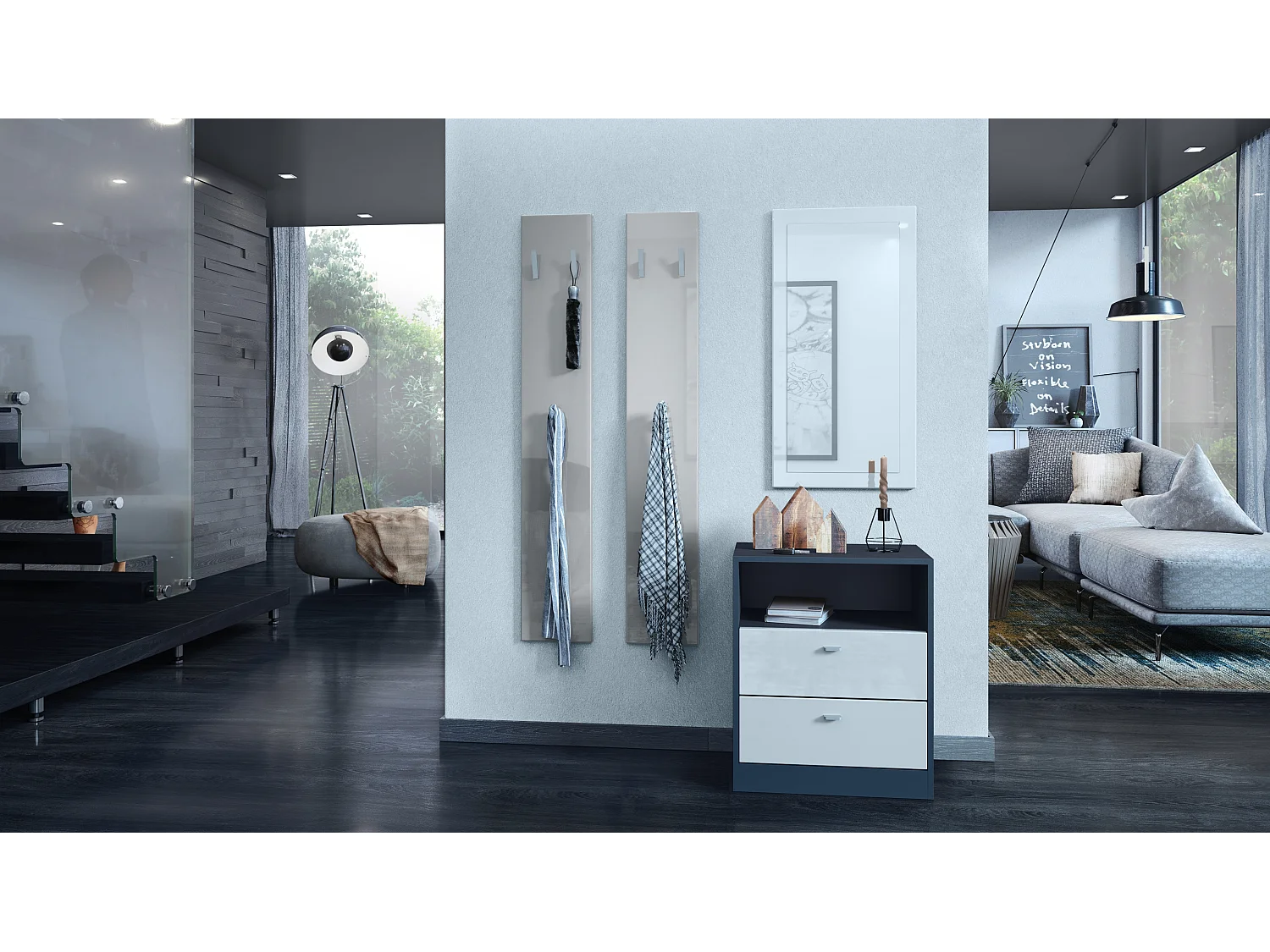 Panneau Mural 140, Fabriqué en Allemagne, Panneau de Vestiaire avec 2 Panneaux, gris sable haute brillance (je 24 x 140 x 2 cm)