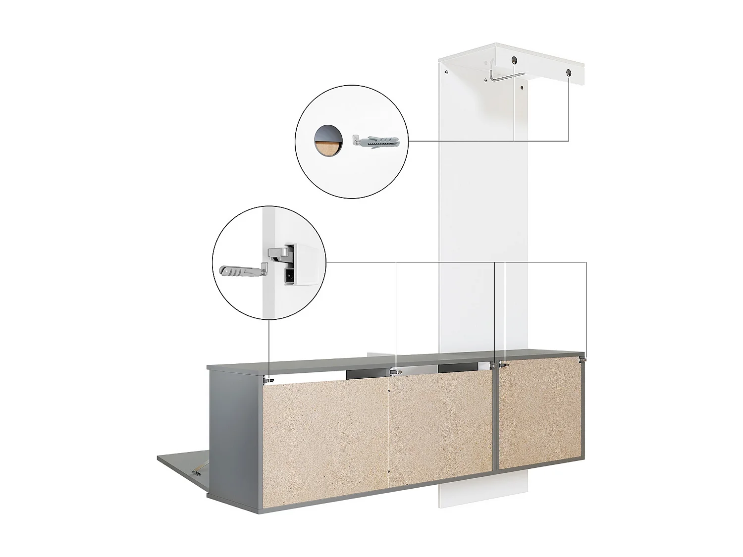 Penderie Carlton Set 4, Meuble d’entrée comprenant 1 panneau porte-manteaux, 1 module de commode, anthracite mat/aspect béton oxyde (156,5 x 193 x 35 cm)