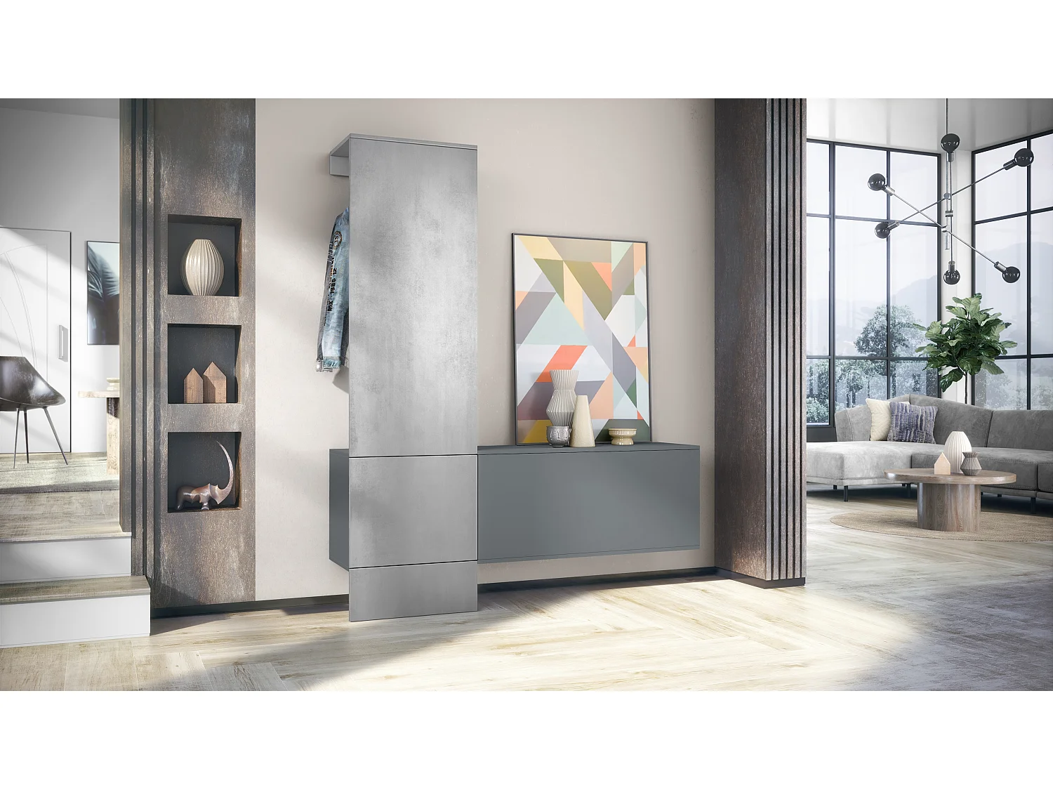 GARDEROBE Carlton Paneel in Beton Oxid Optik