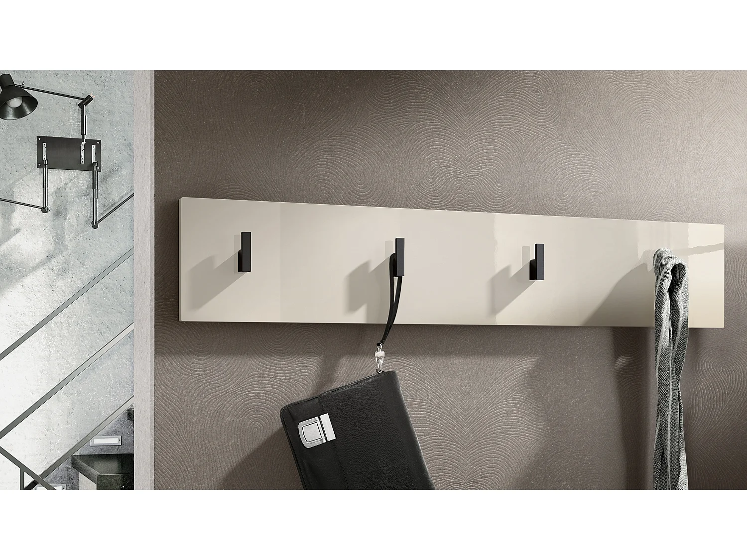 Wandgarderobe Garderobenleiste Garderobenpaneel Linea V2 in Creme Hochglanz