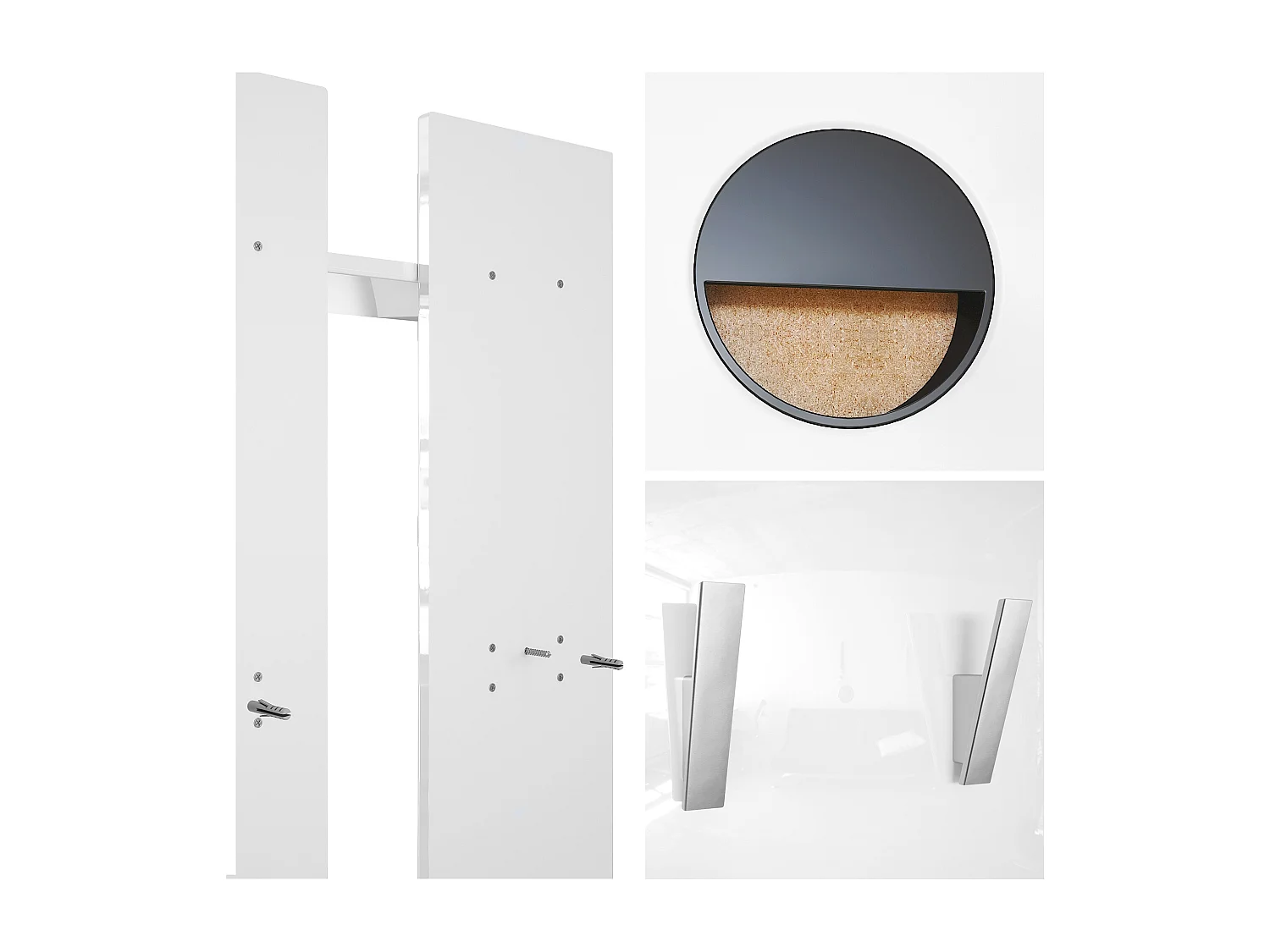 Panneau mural 170, Meuble porte-manteau composé de 2 panneaux et 1 étagère, noir mat (57 x 170 x 20 cm)