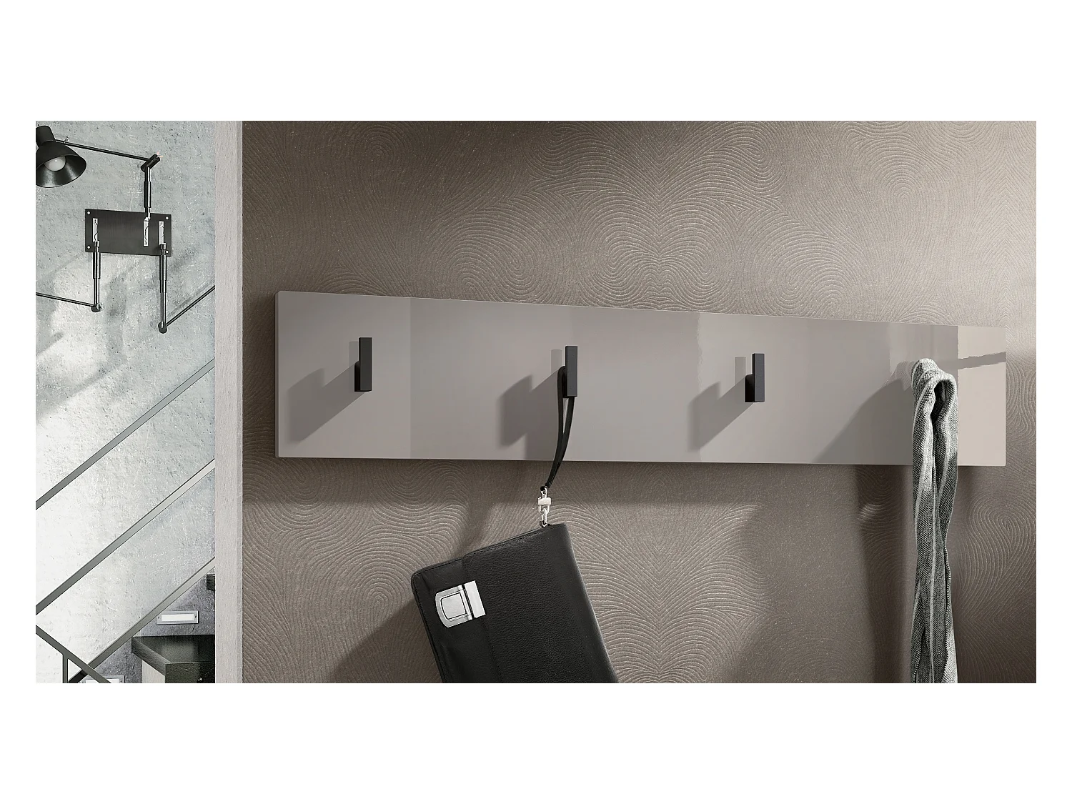 Wandgarderobe Garderobenleiste Garderobenpaneel Linea V2 in Sandgrau Hochglanz