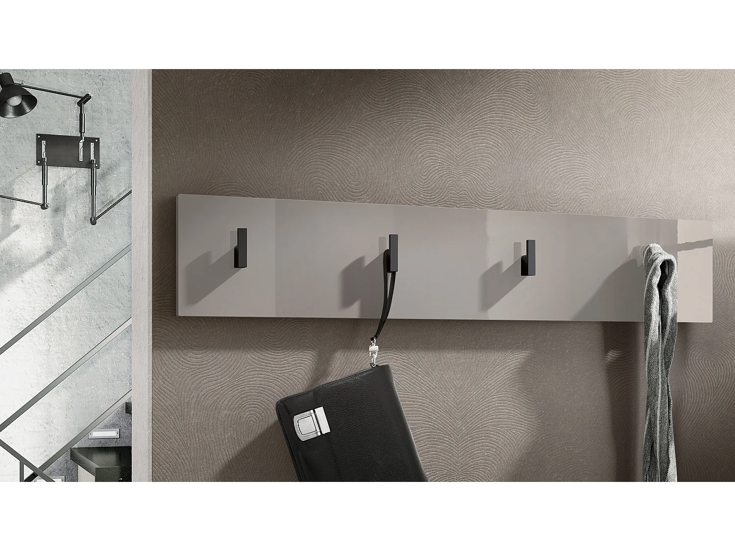 Wandgarderobe Garderobenleiste Garderobenpaneel Linea V2 in Sandgrau Hochglanz