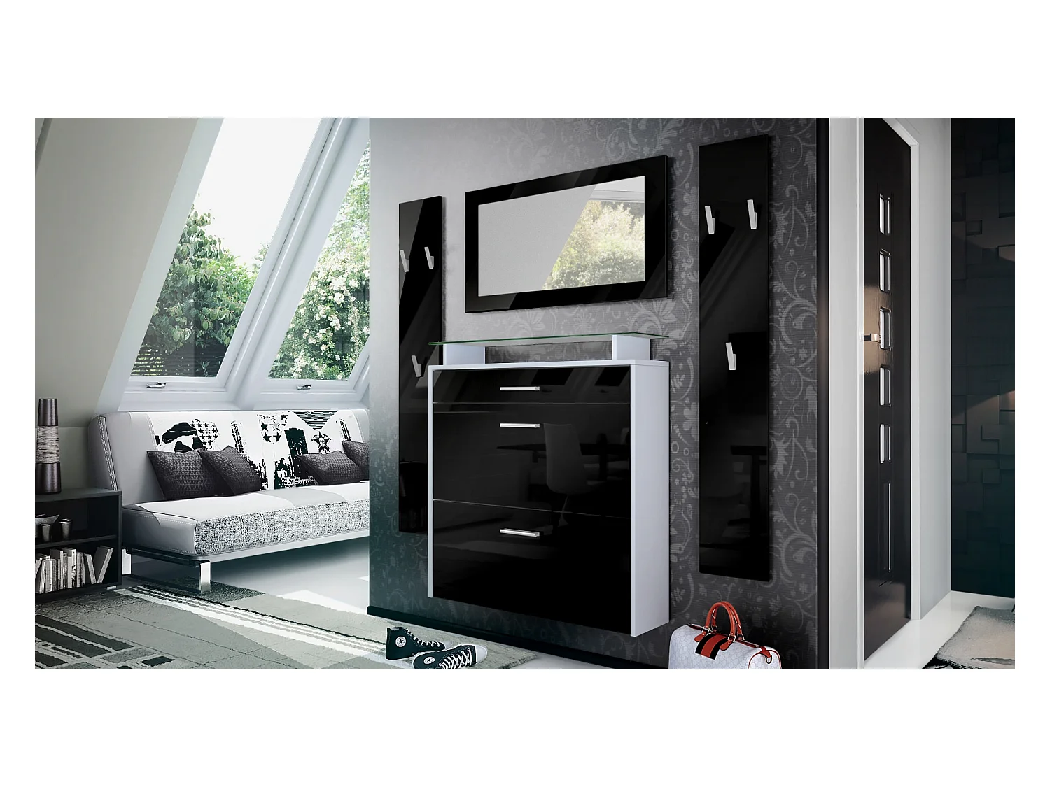 GARDEROBE Malea Front in Schwarz Hochglanz