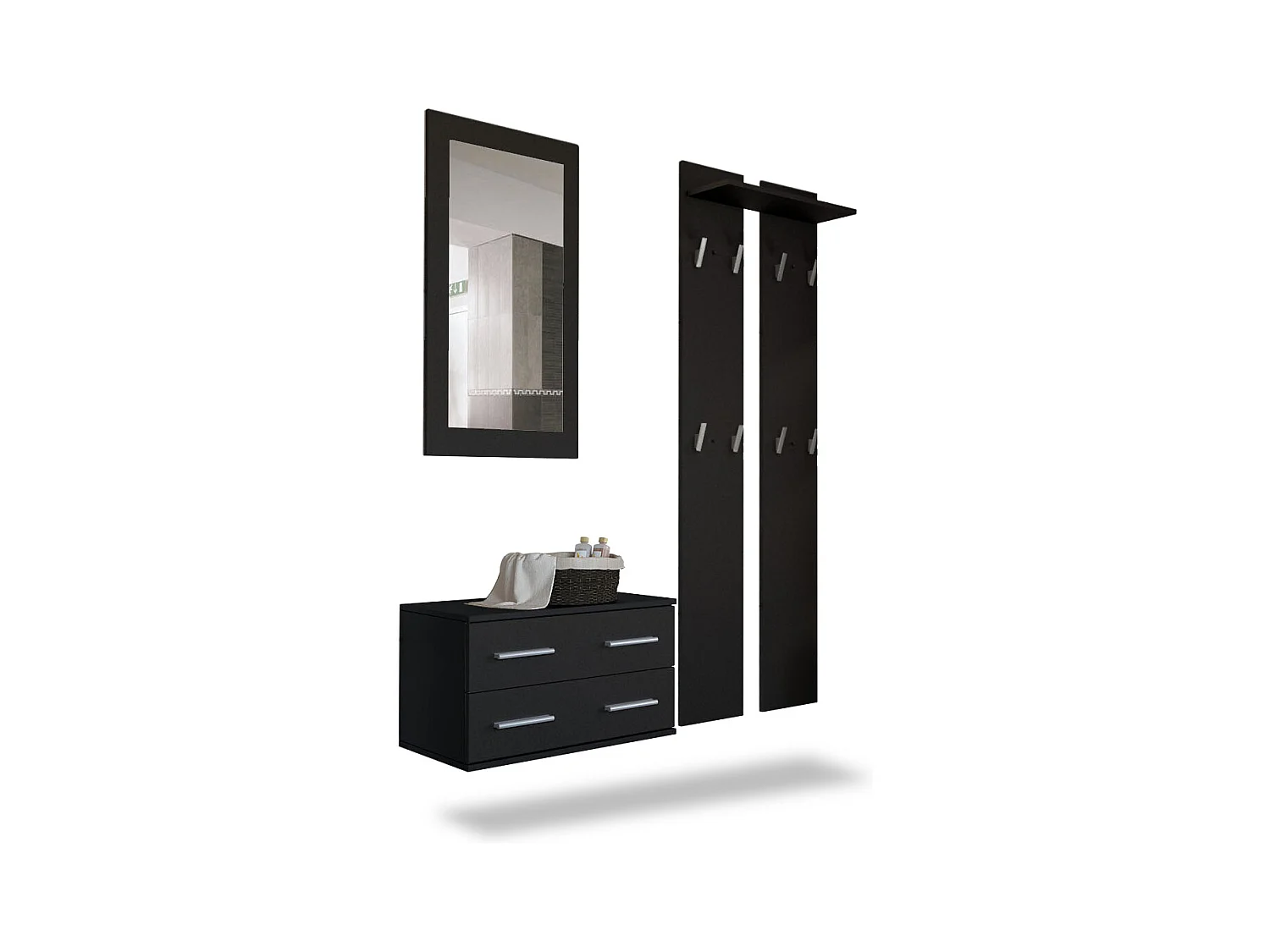 Ensemble de meubles d'entrée Kioto, Corps en Noir mat / Façades en Noir mat