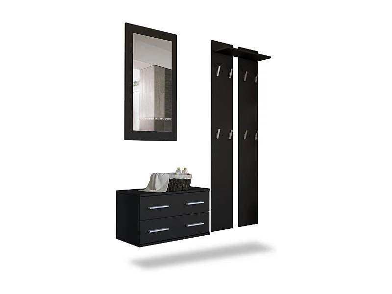 Ensemble de meubles d'entrée Kioto, Corps en Noir mat / Façades en Noir mat