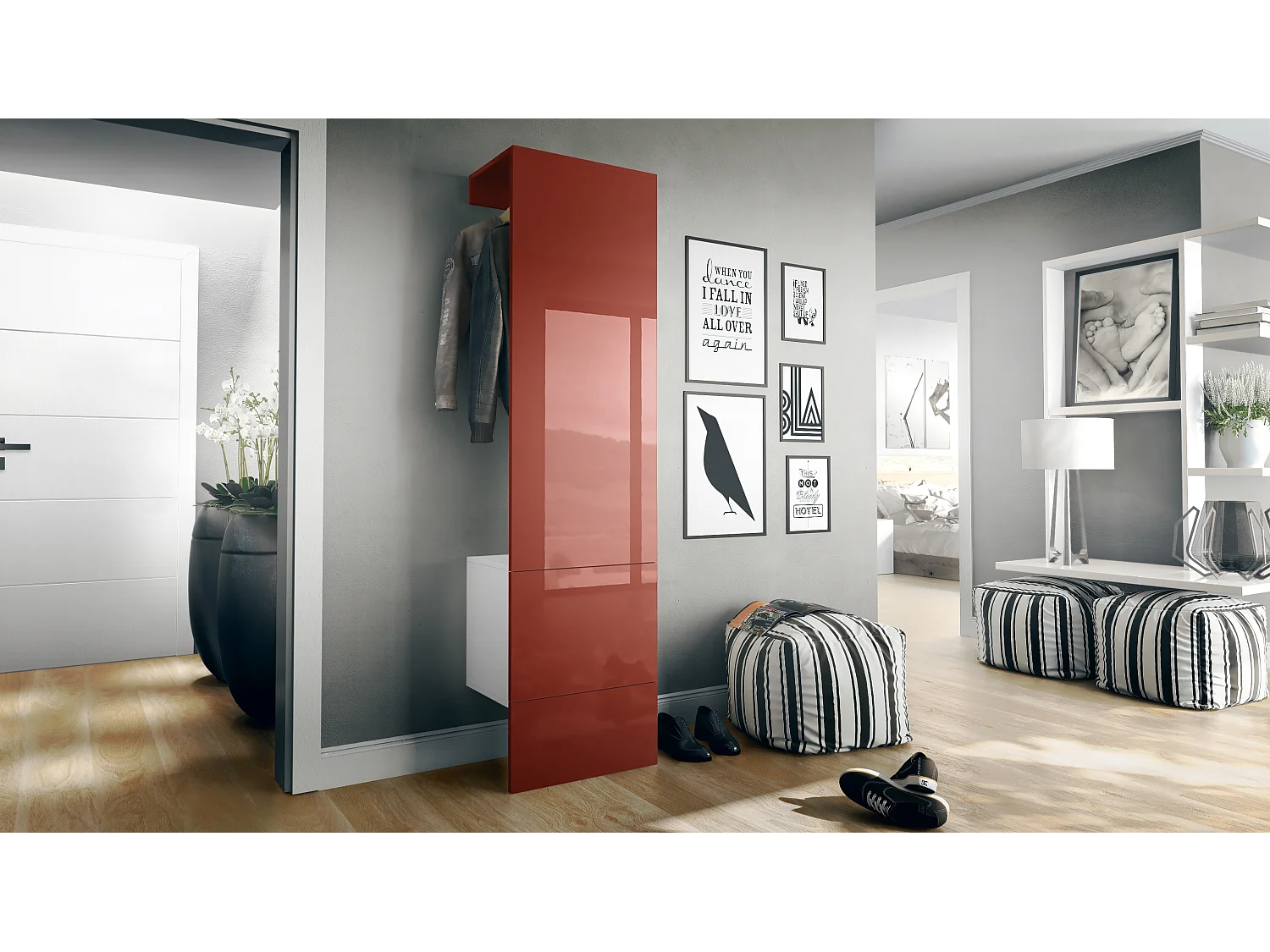 GARDEROBE Carlton Paneel in Bordeaux Hochglanz