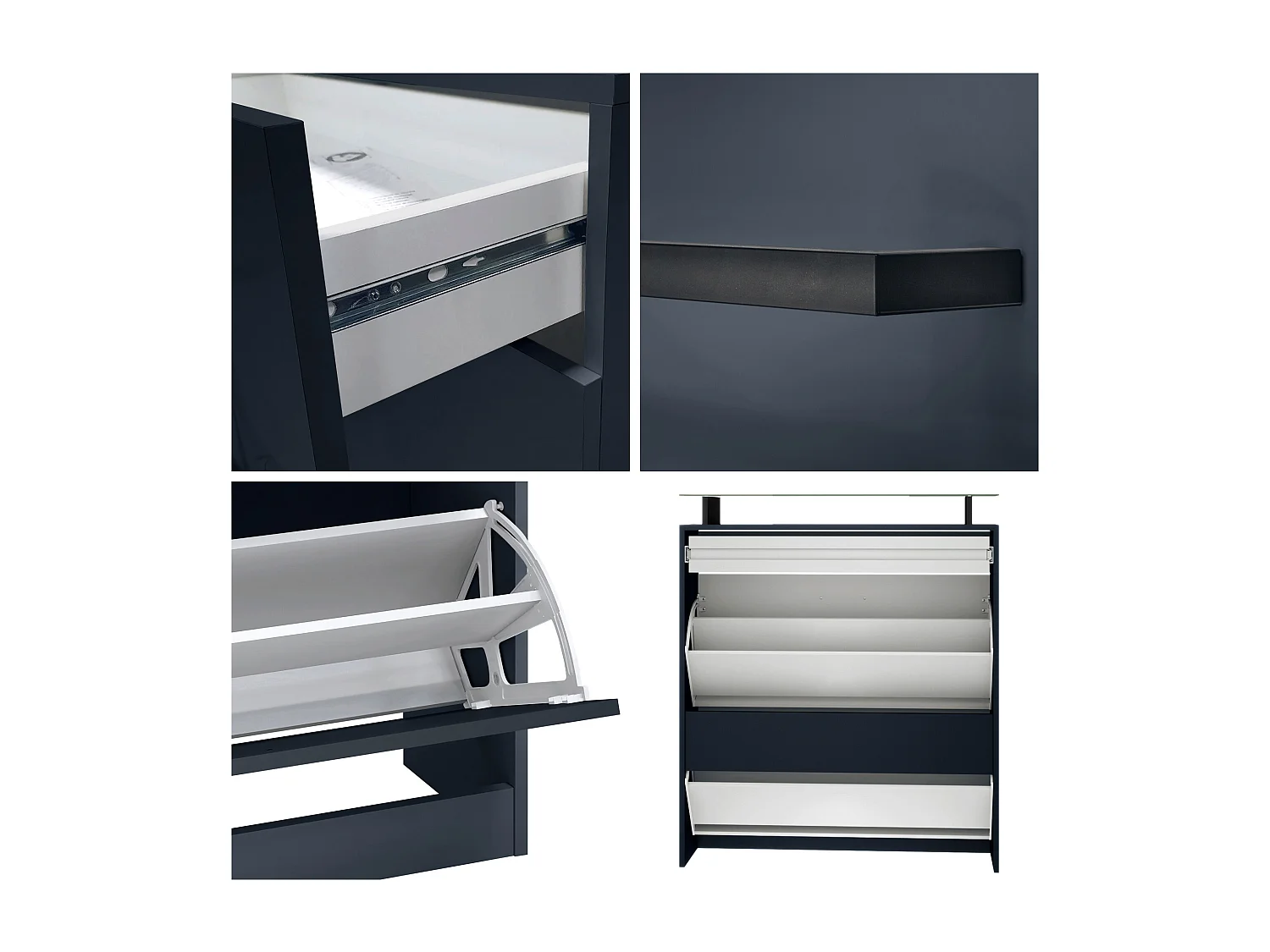 Ensemble d'Entrée Enigma, Composé d'un Meuble à Chaussures, d'un Miroir Mural et de 2 Panneaux Porte-Manteaux Bleu royal