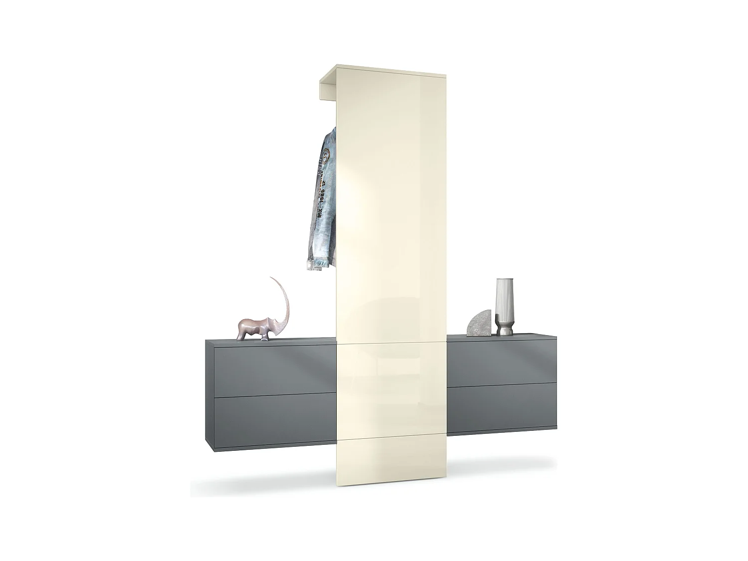 GARDEROBE Carlton Paneel in Creme Hochglanz