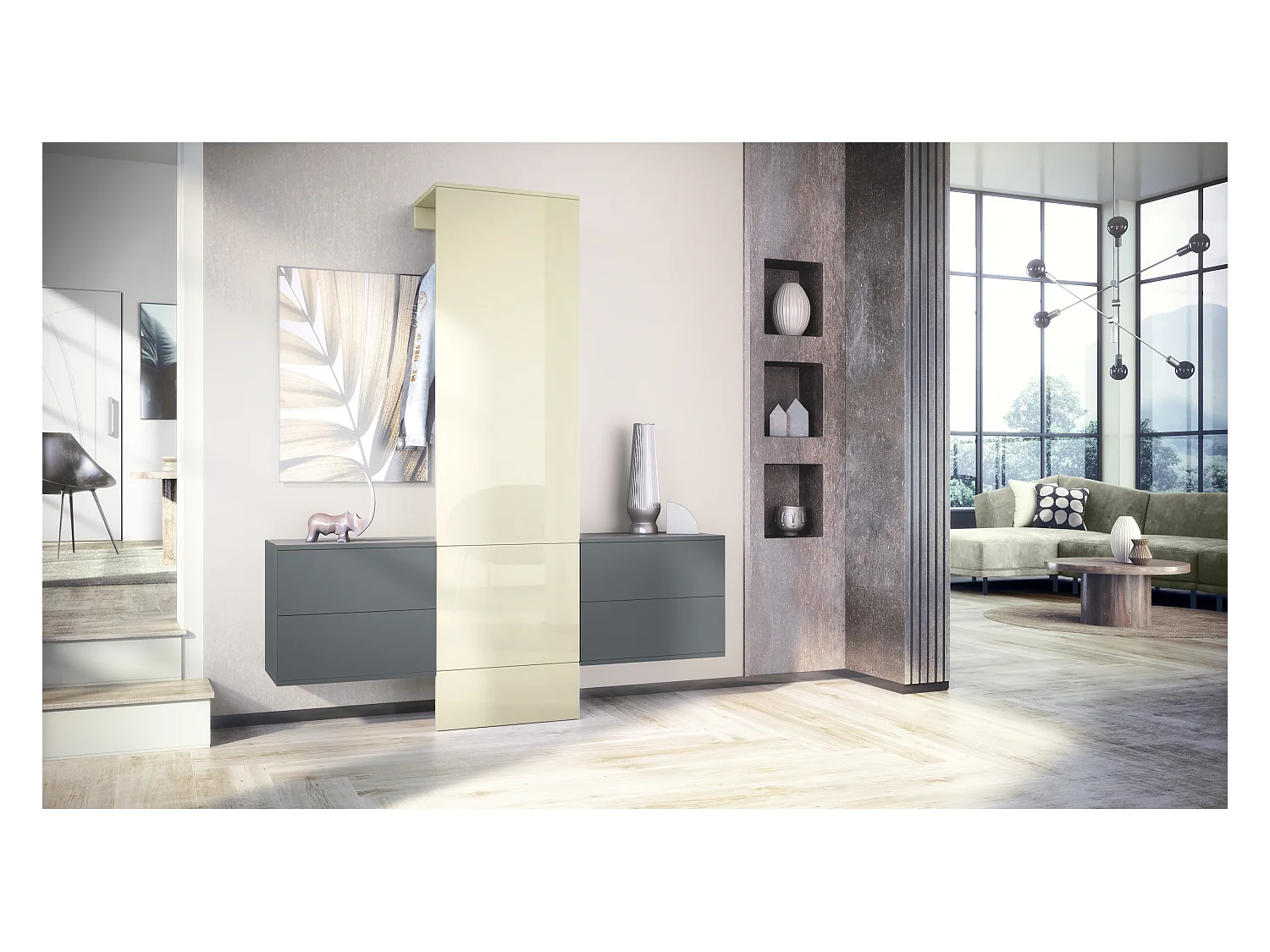 GARDEROBE Carlton Paneel in Creme Hochglanz
