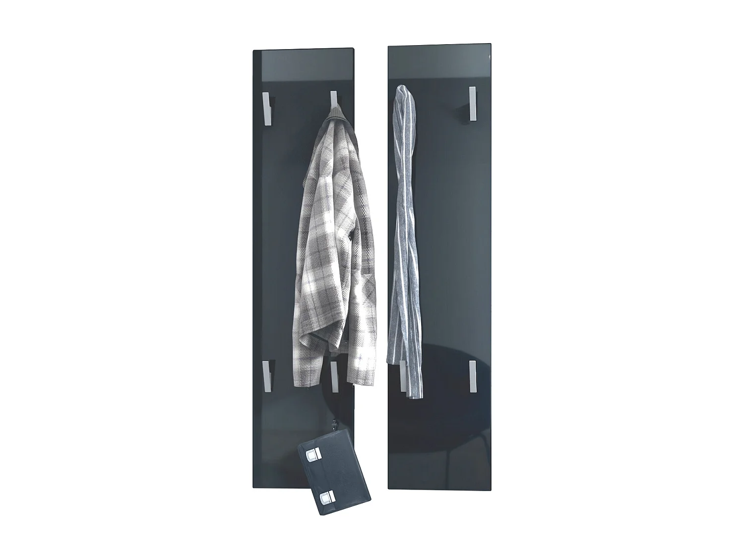Vladon Perchero de pared 120, Perchero compuesto por 2 Paneles, Negro de alto brillo (cada uno: 28 x 120 x 2 cm)