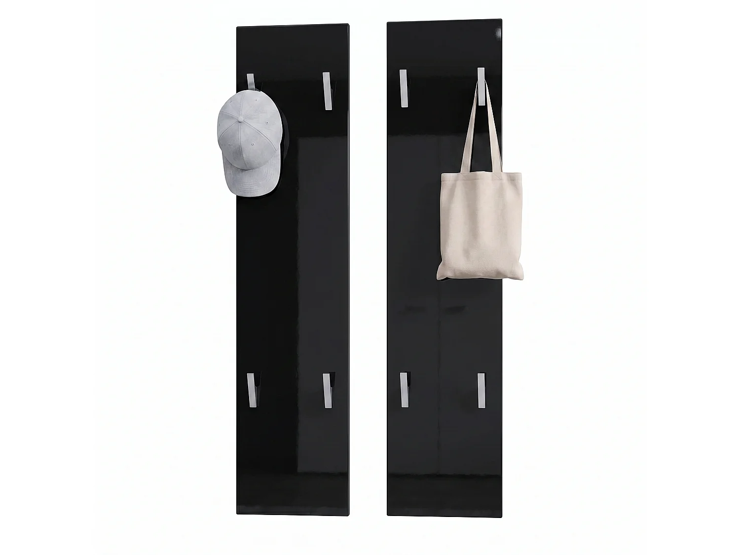 Panneau mural 120, Panneau de porte-manteau comprenant 2 panneaux, Noir haute brillance (28 x 120 x 2 cm chacun)